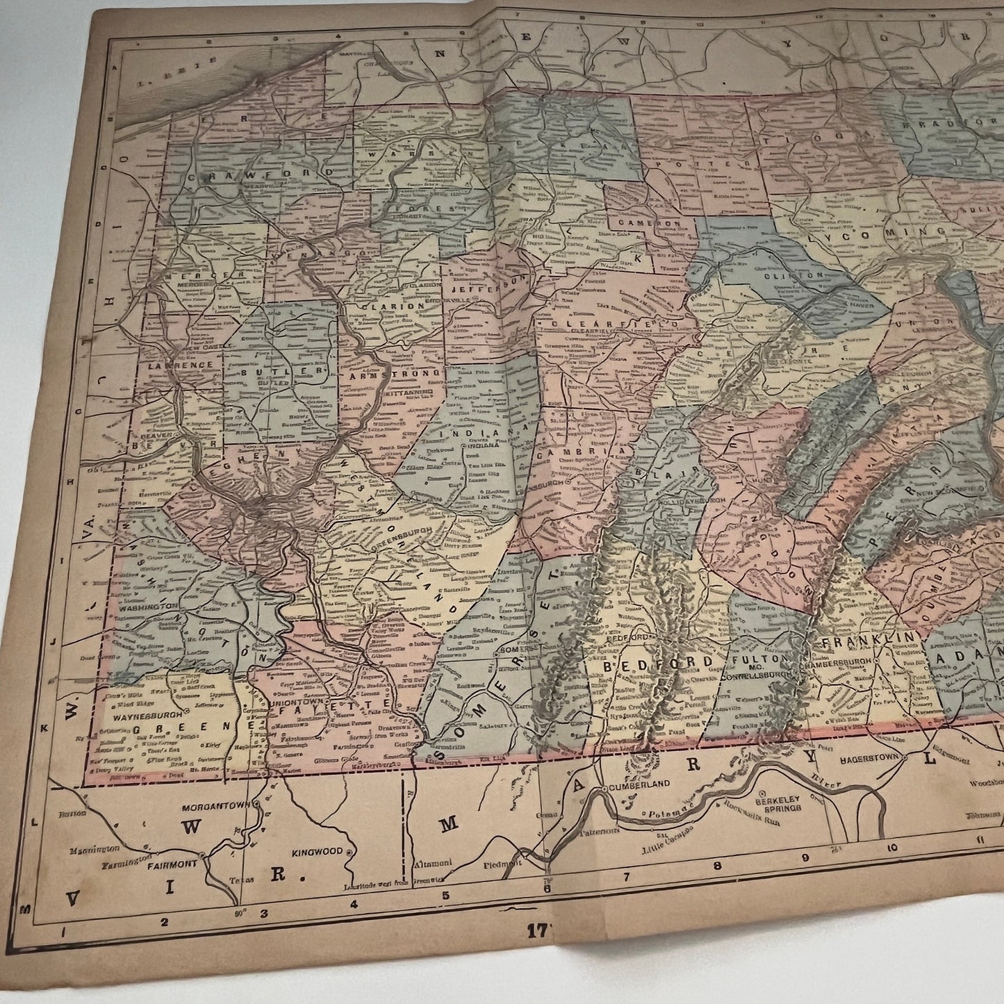 New York & Pennsylvania Fold Out 1894 Map Engraving V1-6