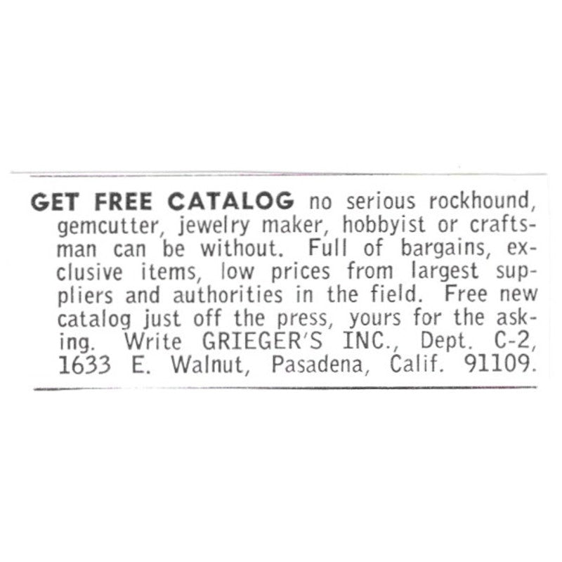 Grieger's Inc Lapidary Supply Pasadena California 1972 Ad AF8-S9