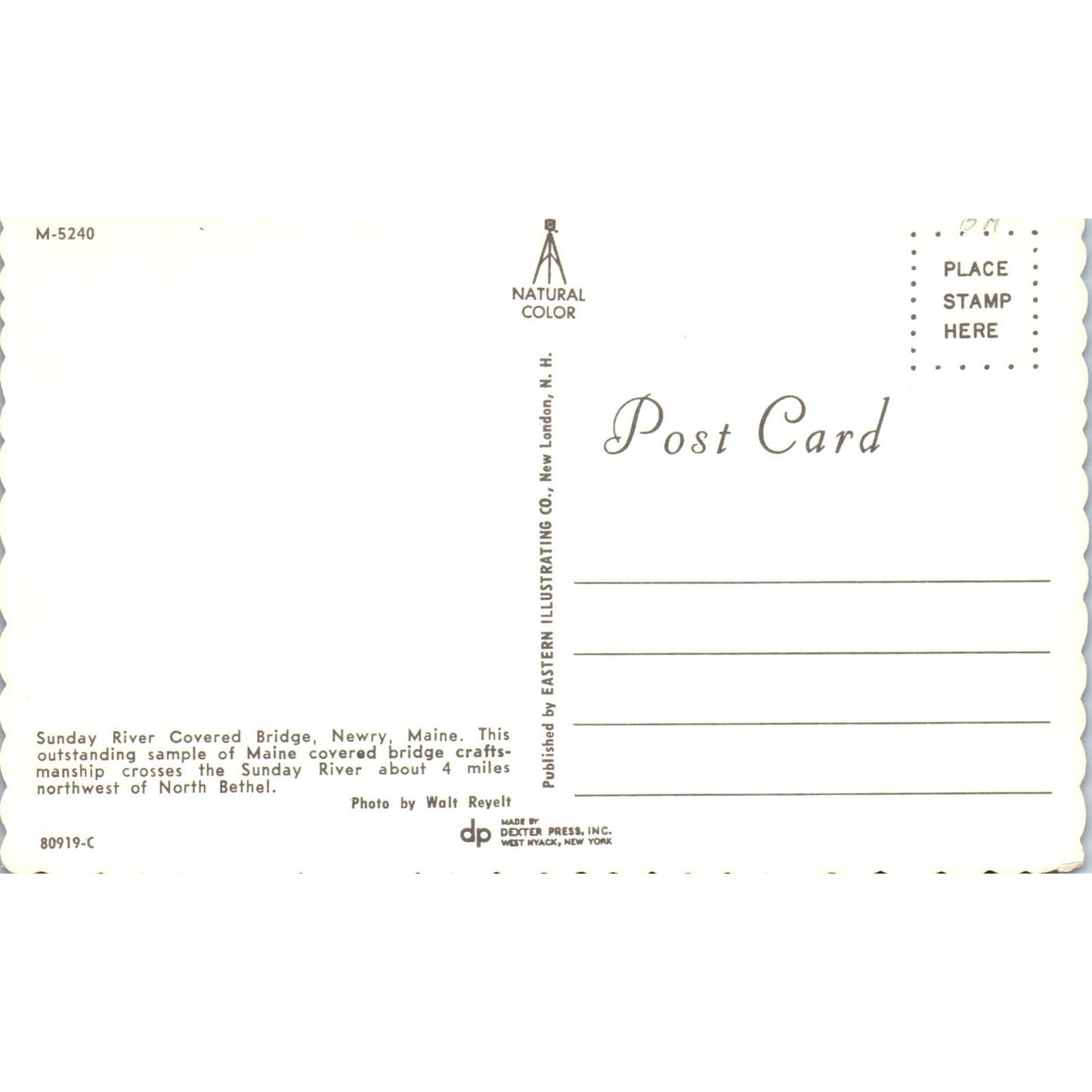 Sunday River Bridge North Bethel Maine Covered Bridge Postcard PC5