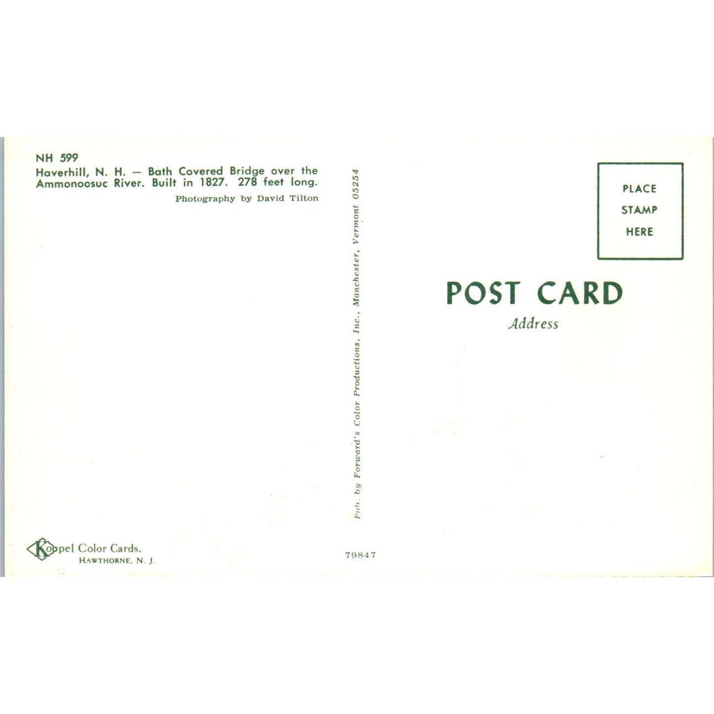 Bath Bridge Haverhill Ammonoosuc River New Hampshire Covered Bridge Postcard PC3