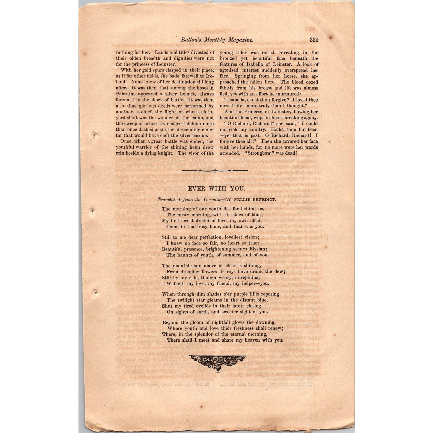 Strongbow by George H. Coomer 3 Pages Original 1869 Short Story I3