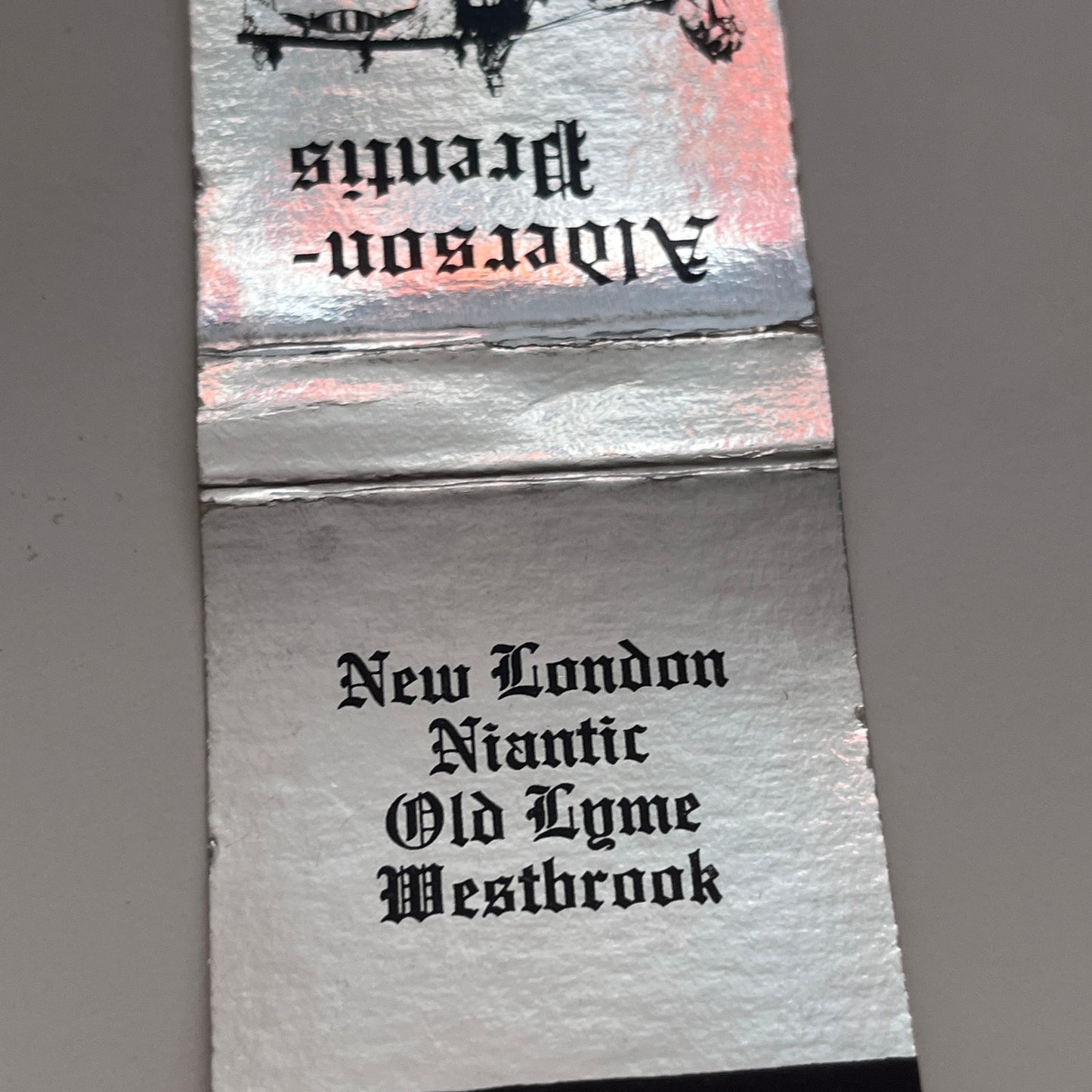Alderson-Prentis New London Niantic Old Lyme Westbrook Matchbook Cover TB8-MB2-3