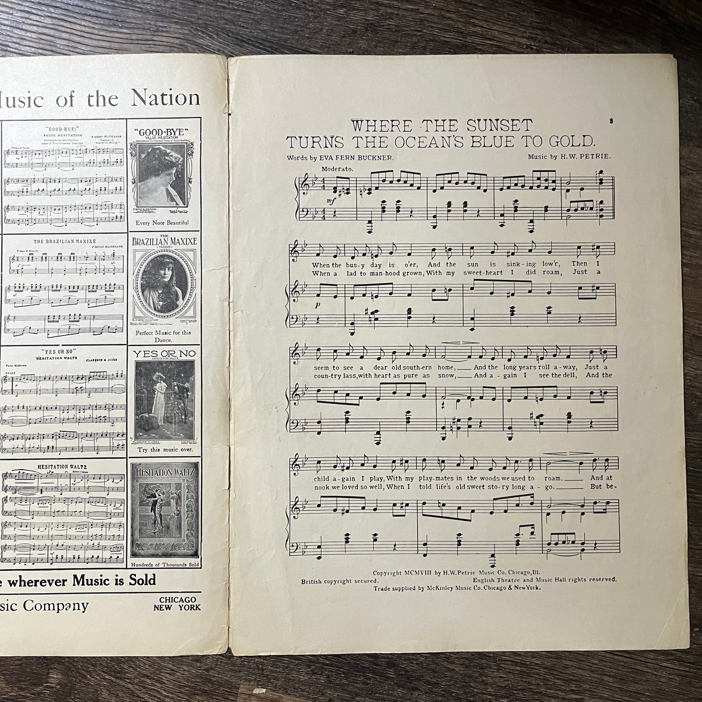 When The Sunset Turns The Ocean's Blue To Gold Eva Buckner 1908 Sheet Music V13