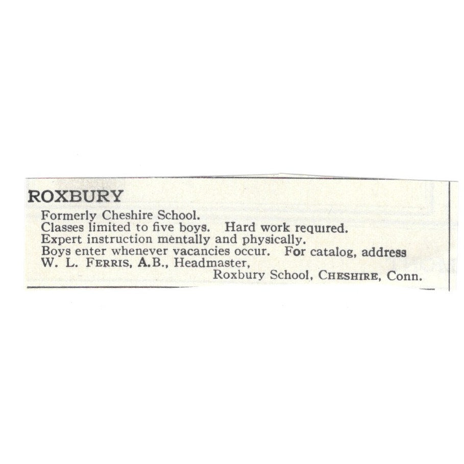 Roxbury Formerly Cheshire School Cheshire CT WL Ferris c1920 Magazine Ad SAG4-S5