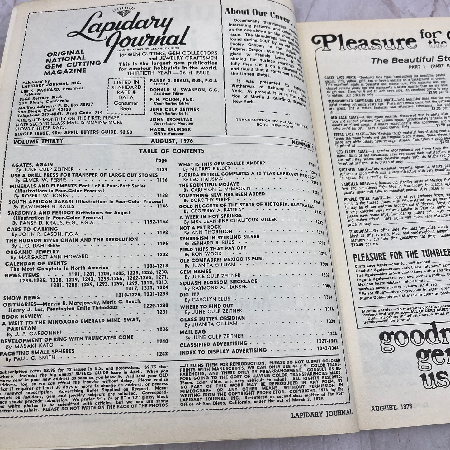 Thunderegg Eugene Oregon - Lapidary Journal Magazine - Aug 1976 M23