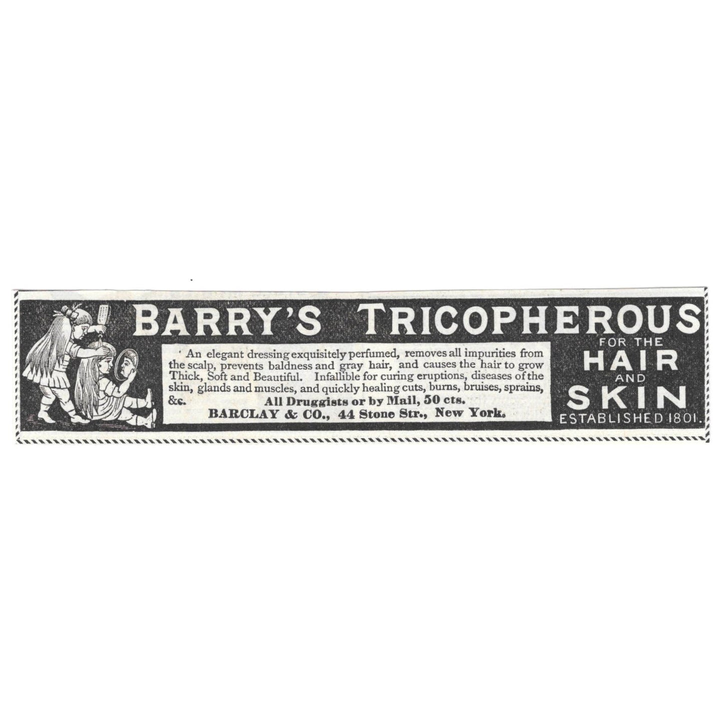 Barry's Tricopherous for Hair and Skin Barclay & Co c1890 Victorian Ad AE8-CH13