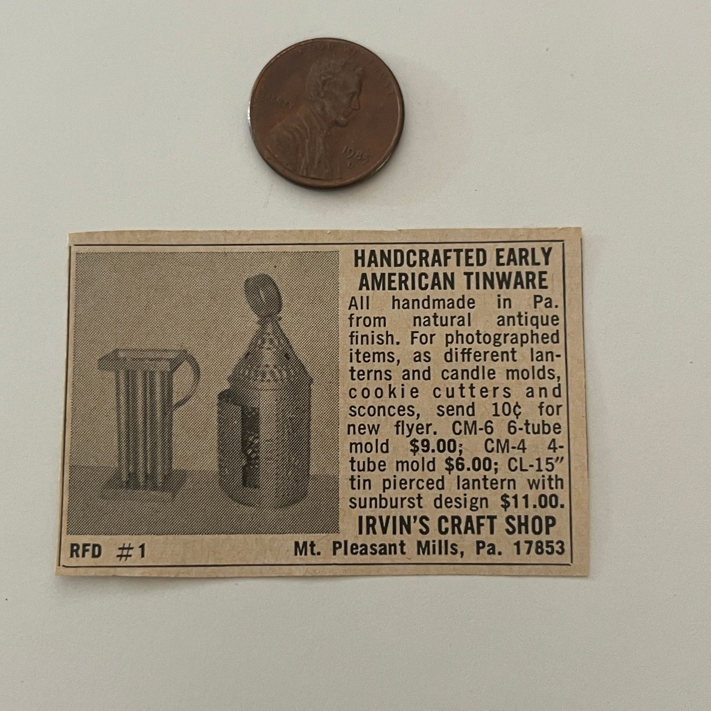 Irvin's Craft Shop Handcrafted Mt. Pleasant Mills PA 1971 Magazine Ad SAG4-S18