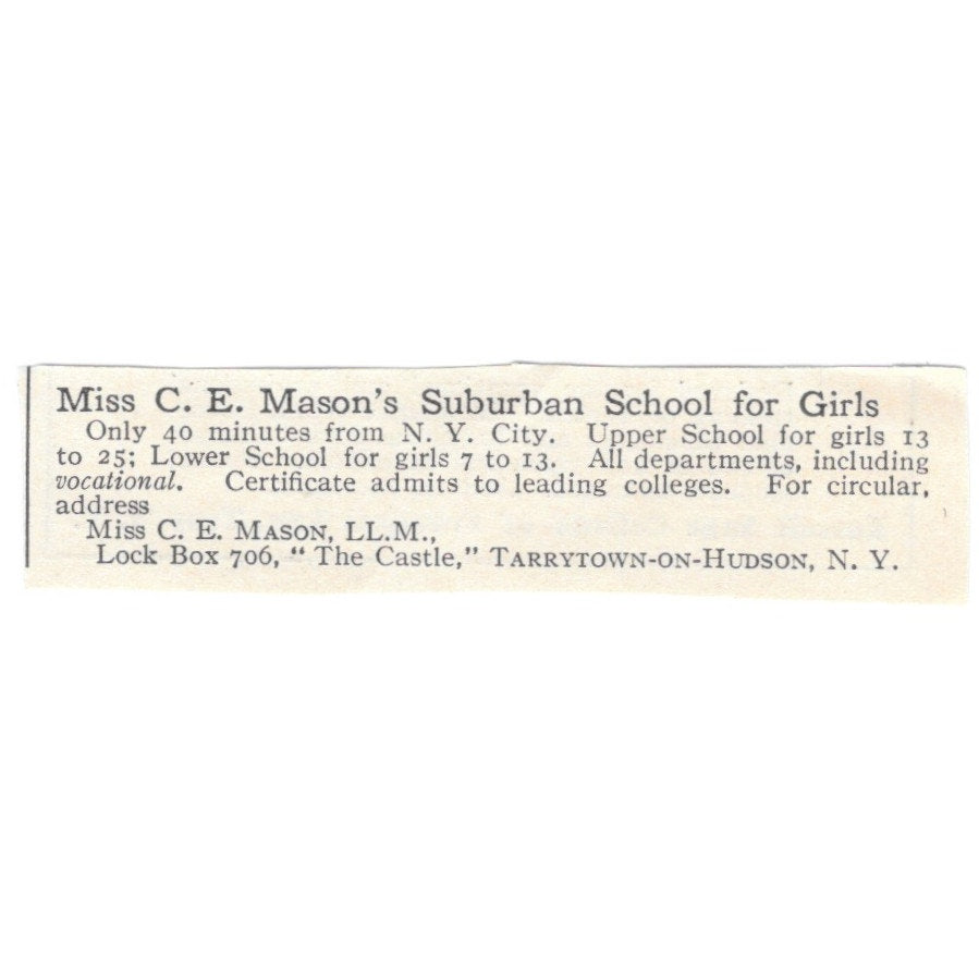 Mason's Suburban School for Girls Tarrytown-On-Hudson NY Mason c1920 Ad AG4-S1