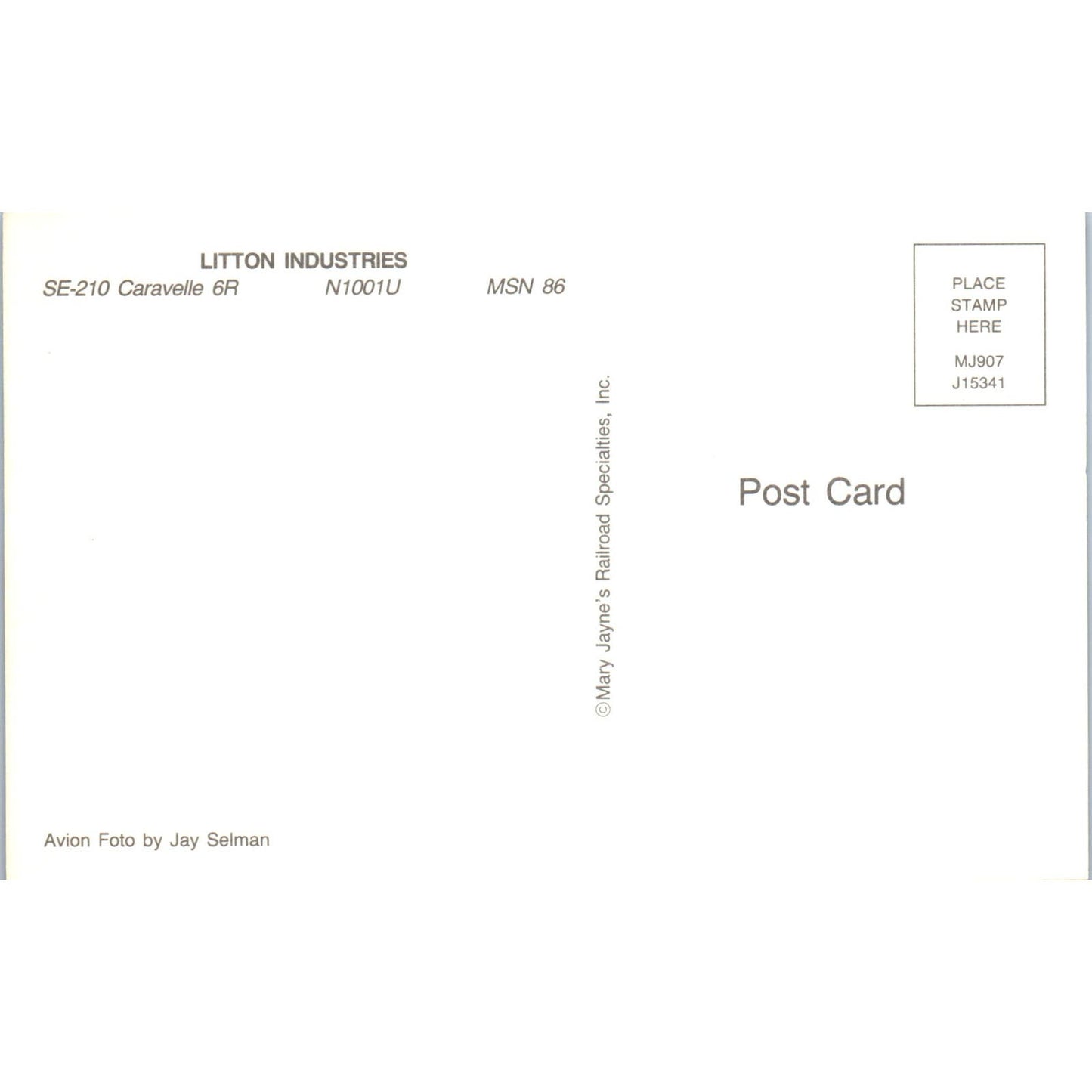 Litton Industries SE-210 Caravelle 6R N1001U Vintage Postcard TG8-PC