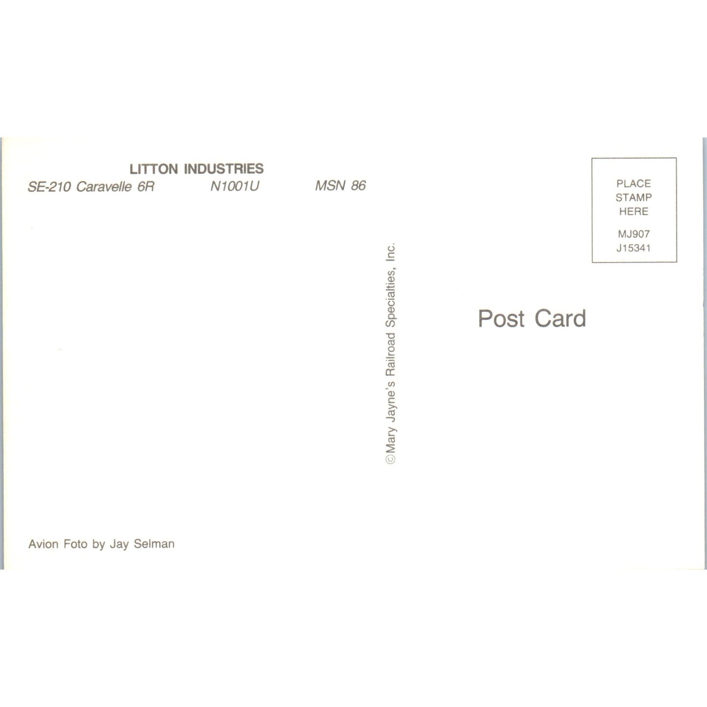Litton Industries SE-210 Caravelle 6R N1001U Vintage Postcard P4-5