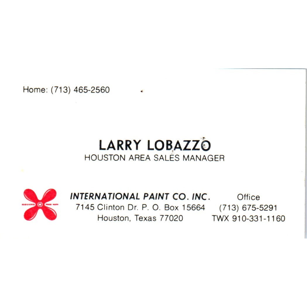 Larry Lobazzo International Paint Co Houston TX Vintage Business Card SD8-B14