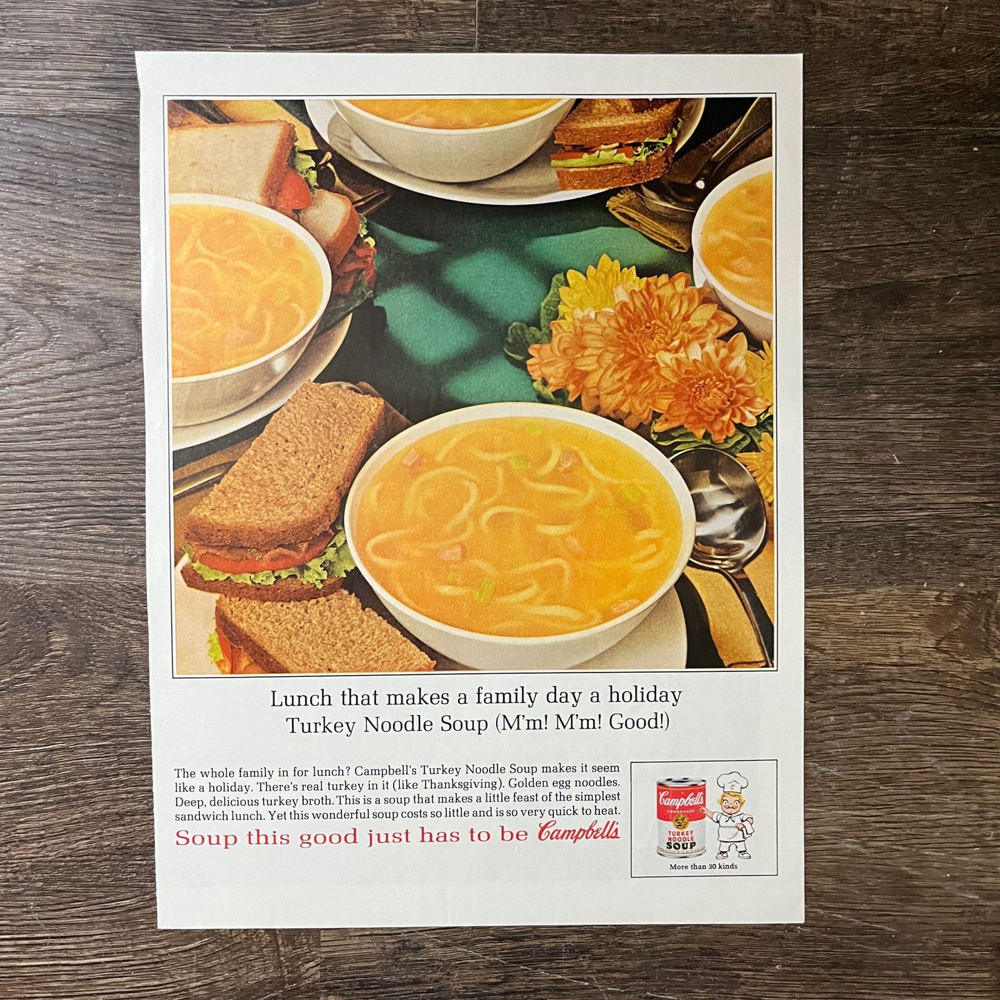 Campbell's Turkey Noodle Soup Vintage Magazine Ad 10x13 V7