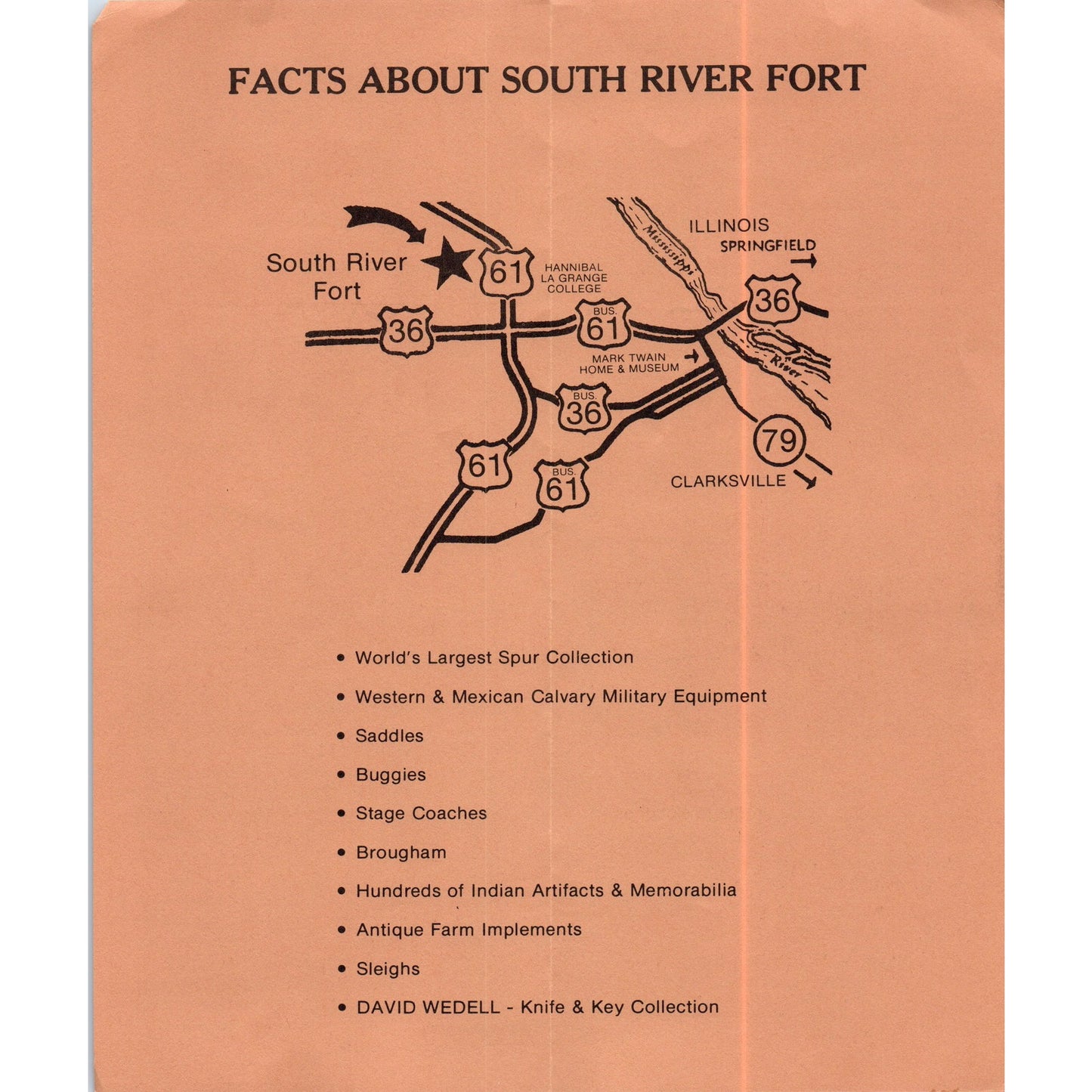 Vintage Original South River Fort Hannibal Missouri Travel Brochure H5-5