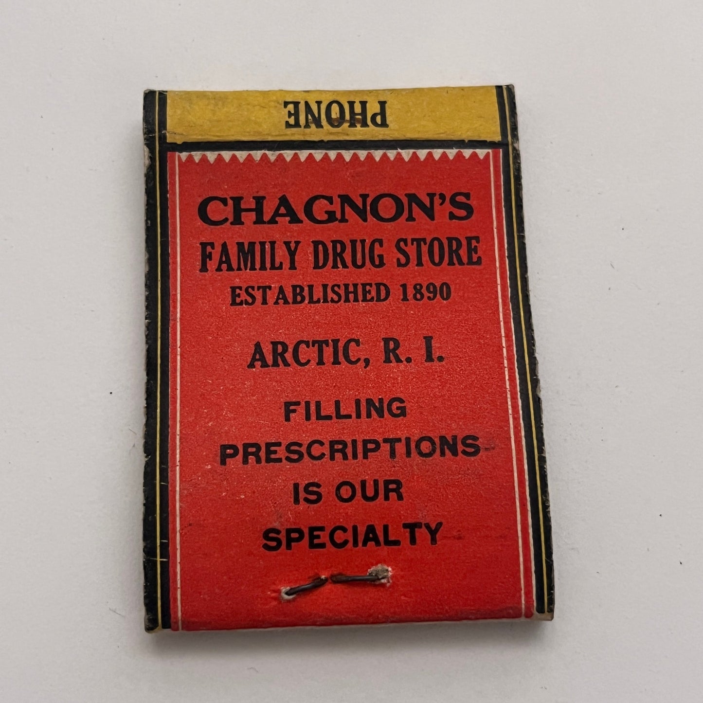 Chagnon's Family Drug Store Arctic Rhode Island Vintage Matchbook Cover TB8-MB-1