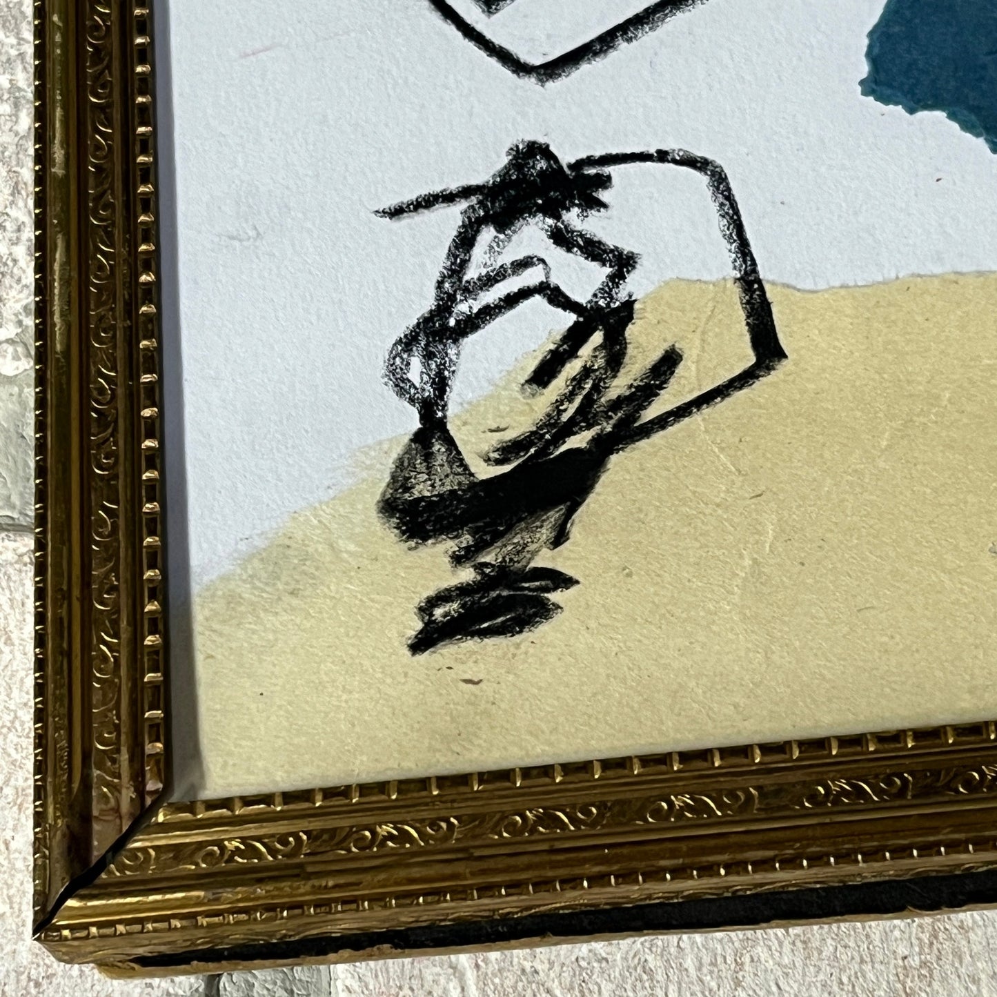 Original Framed Mixed Media Abstract Art Collage 7x9 "Navy Construct III"