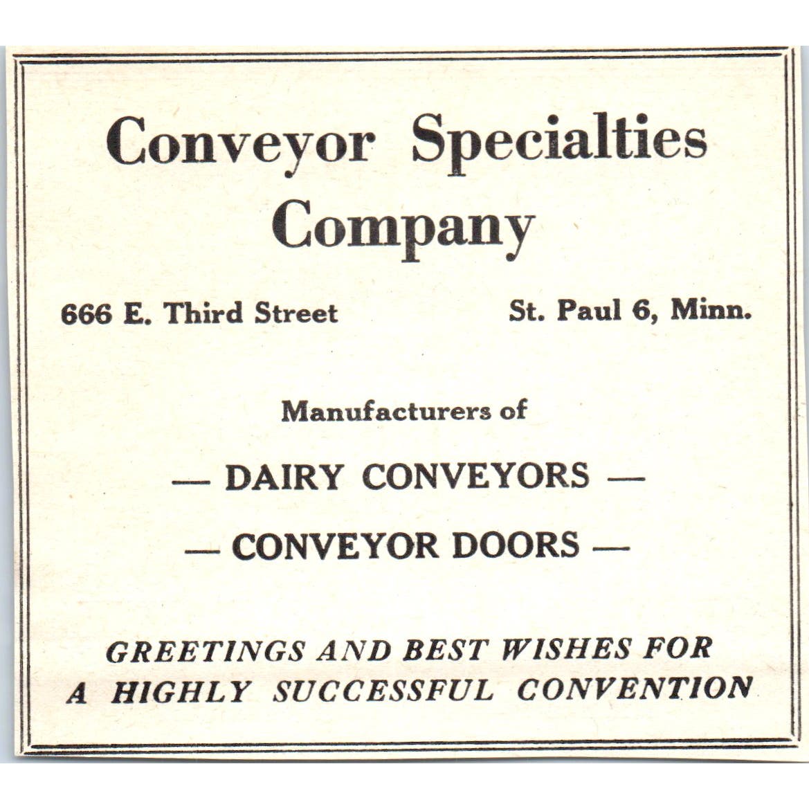 Menasha Wooden Ware E.H. Hagen, Conveyor Specialties Co St. Paul Ad AE9-DC2