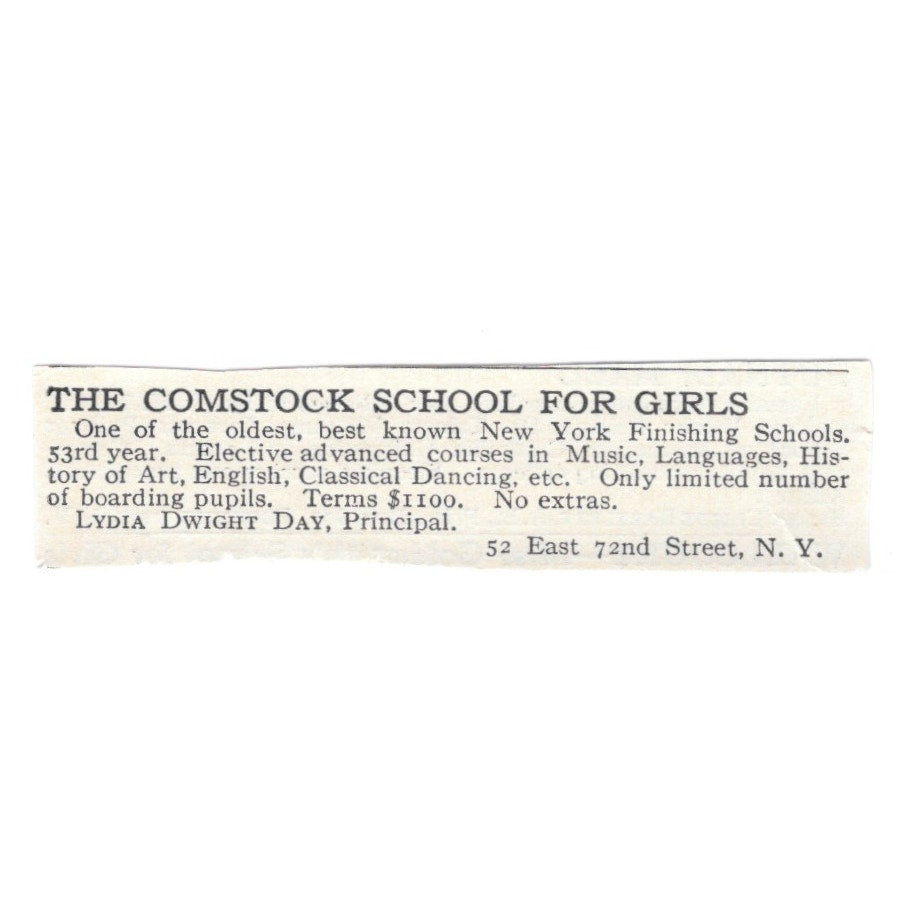 The Comstock School for Girls 52 E 72nd St, NY Lydia Dwight Day c1920 Ad AG4-S1