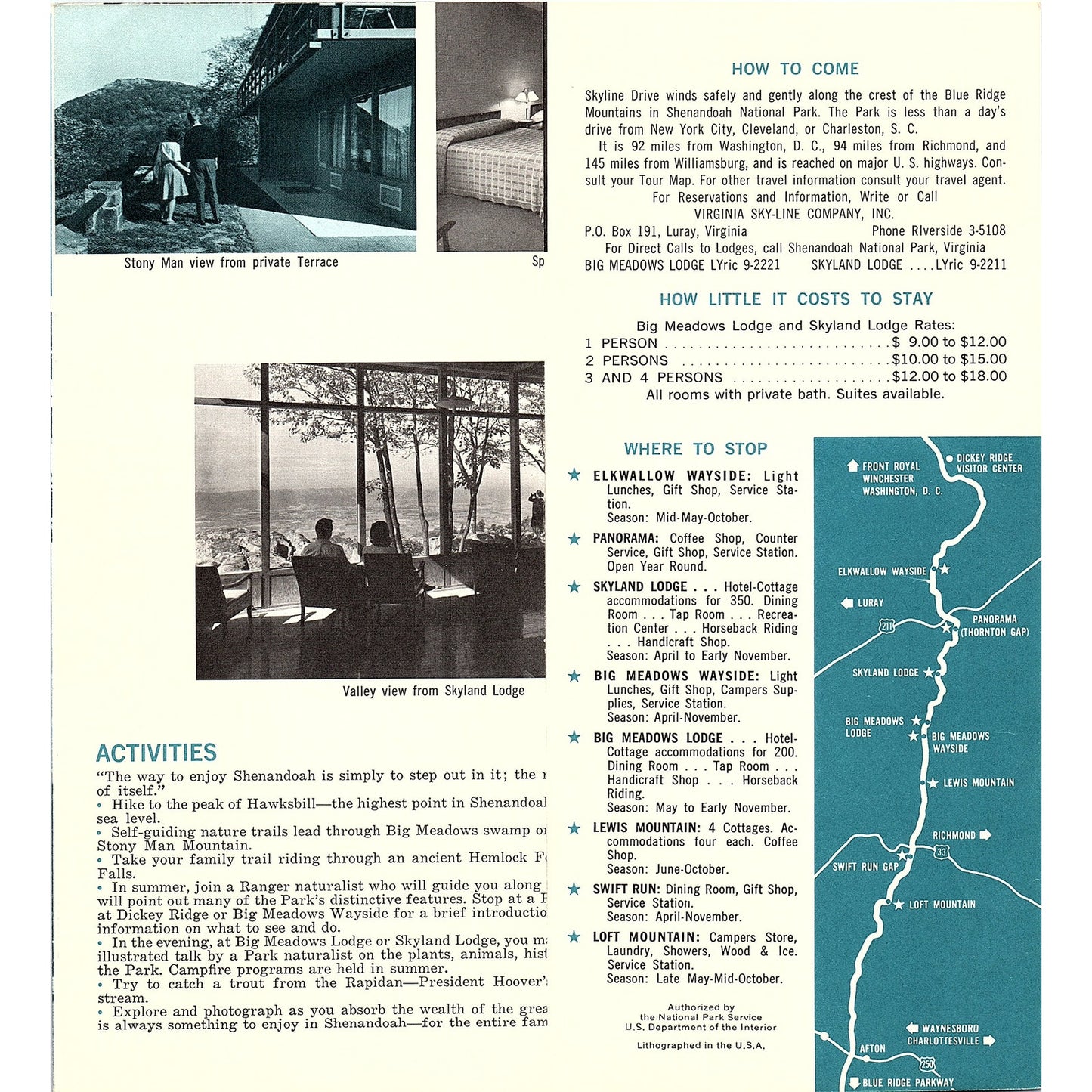 Skyline Drive Virginia Shenandoah National Park 1960s Travel Brochure TH2-TB3