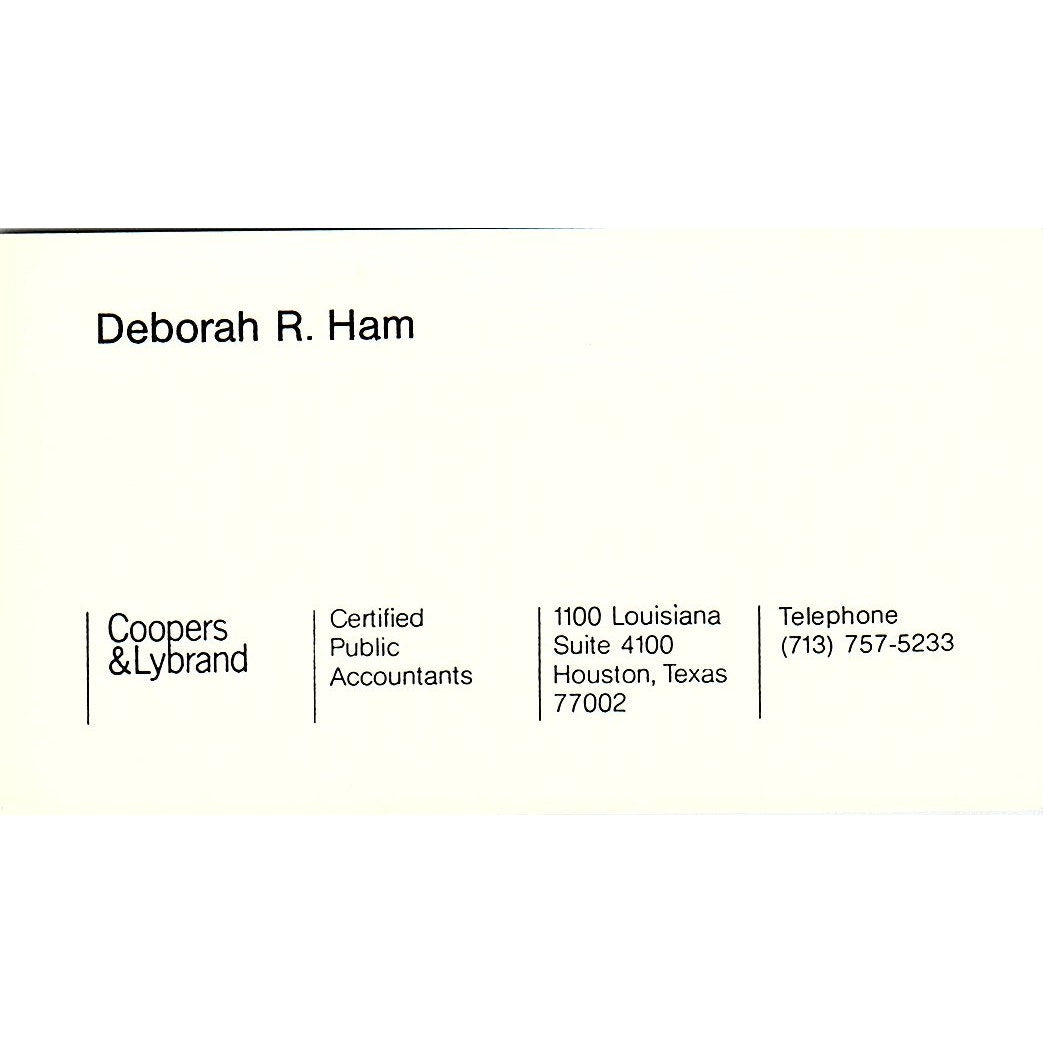 Deborah R Ham Coopers & Lybrand CPA Houston Vintage Business Card SD9-B1
