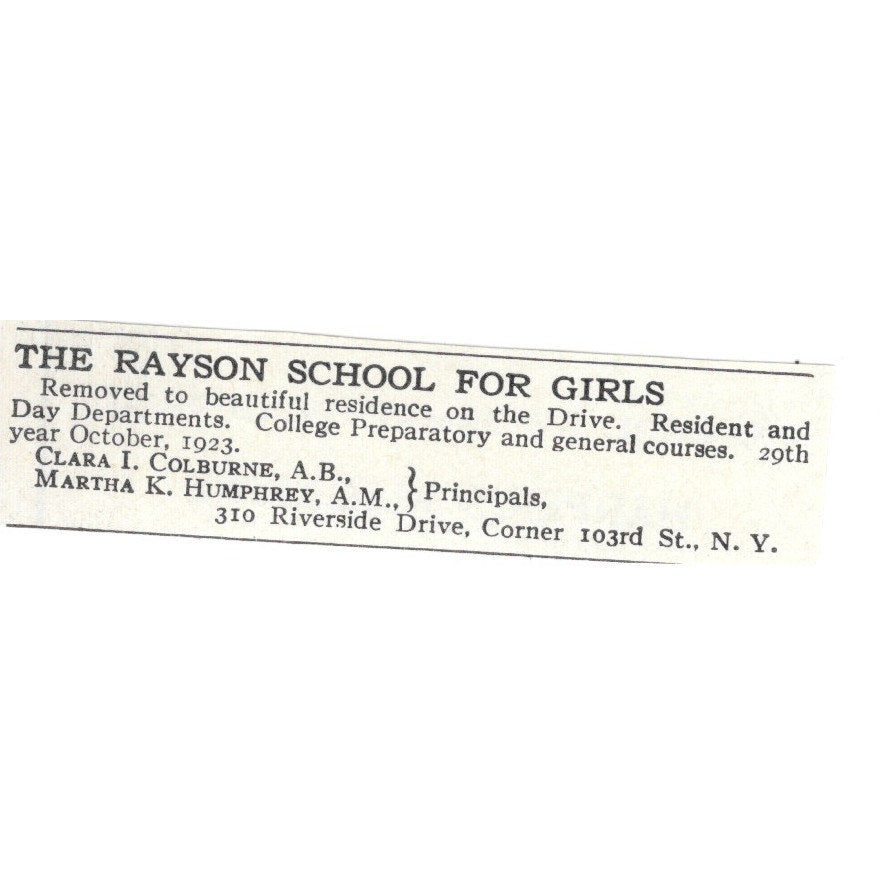 The Rayson School for Girls New York NY Clara Colburne c1920 Harper's Ad AG4-S8