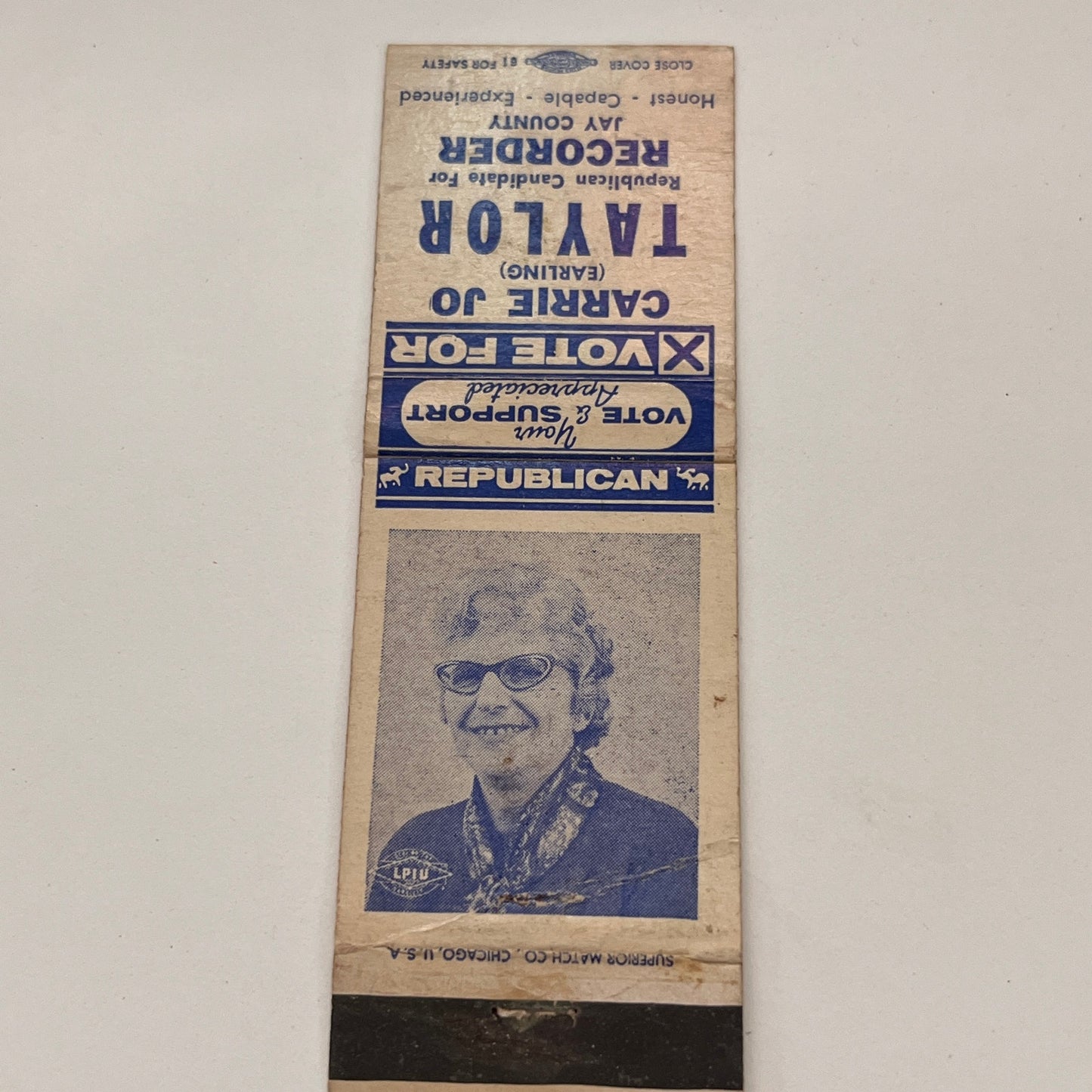 Vote Carrie Jo Earling Taylor Jay Cty Recorder Republican Matchbook TB6-MB2-15