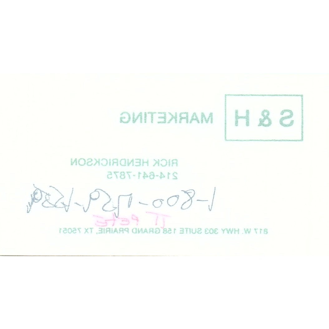 S&H Marketing Rick Hendrickson Grand Prairie TX Vintage Business Card SC9-B8