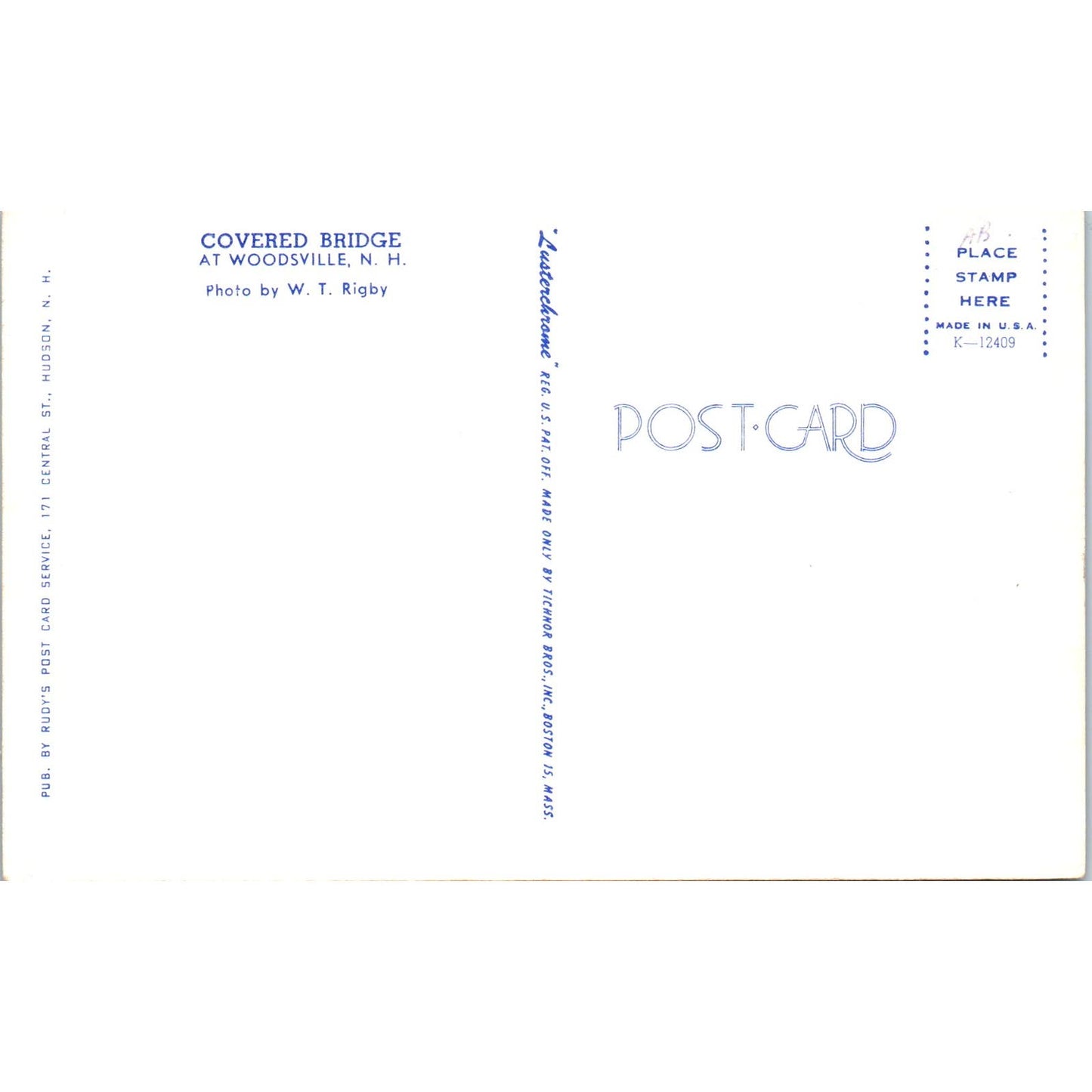 Woodsville New Hampshire Covered Bridge Postcard PB13