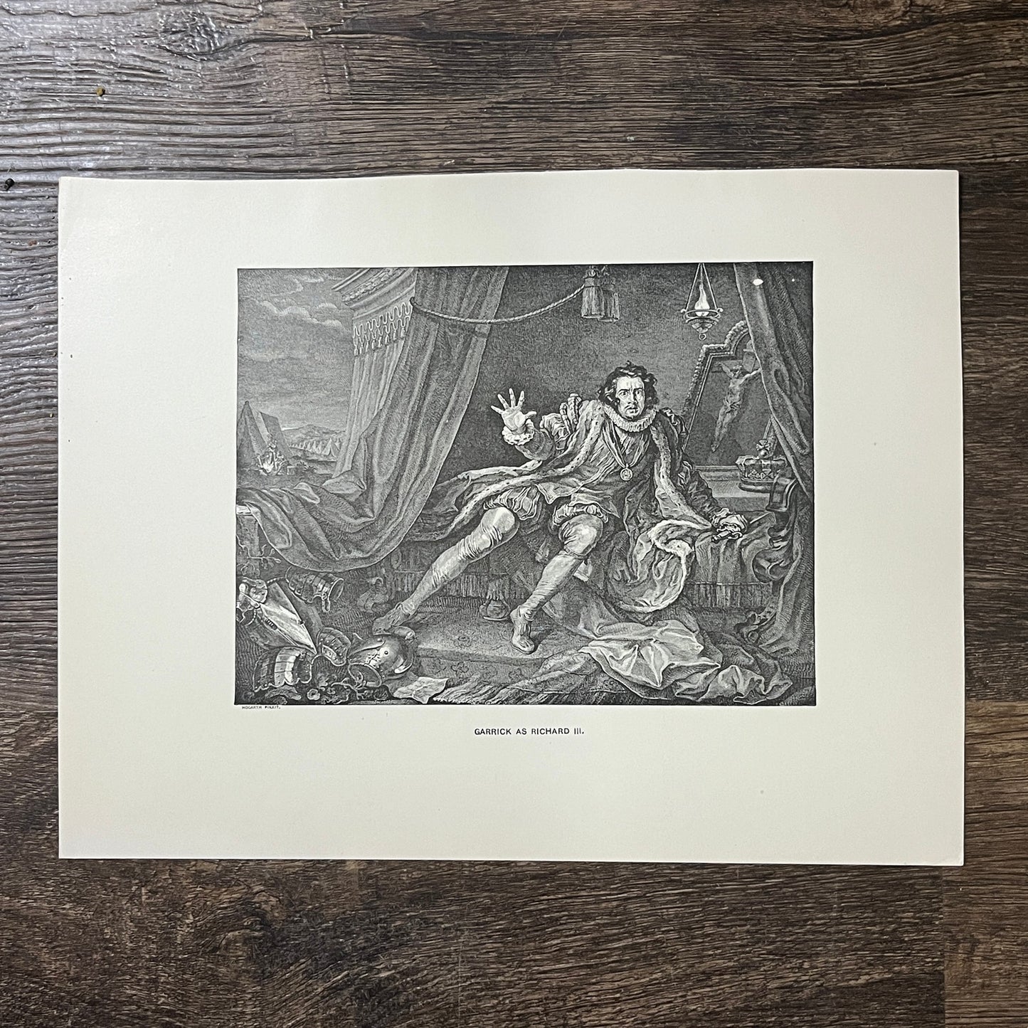 Garrick as Richard III William Hogarth Antique Engraving 9x12 V10