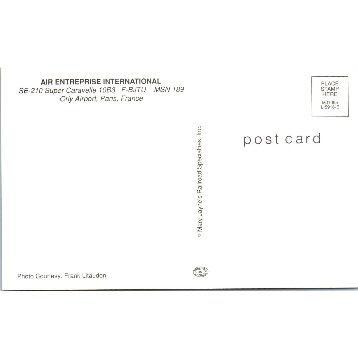 Air Enterprise International SE-210 Super Caravelle 10B3 Vintage Postcard PC2