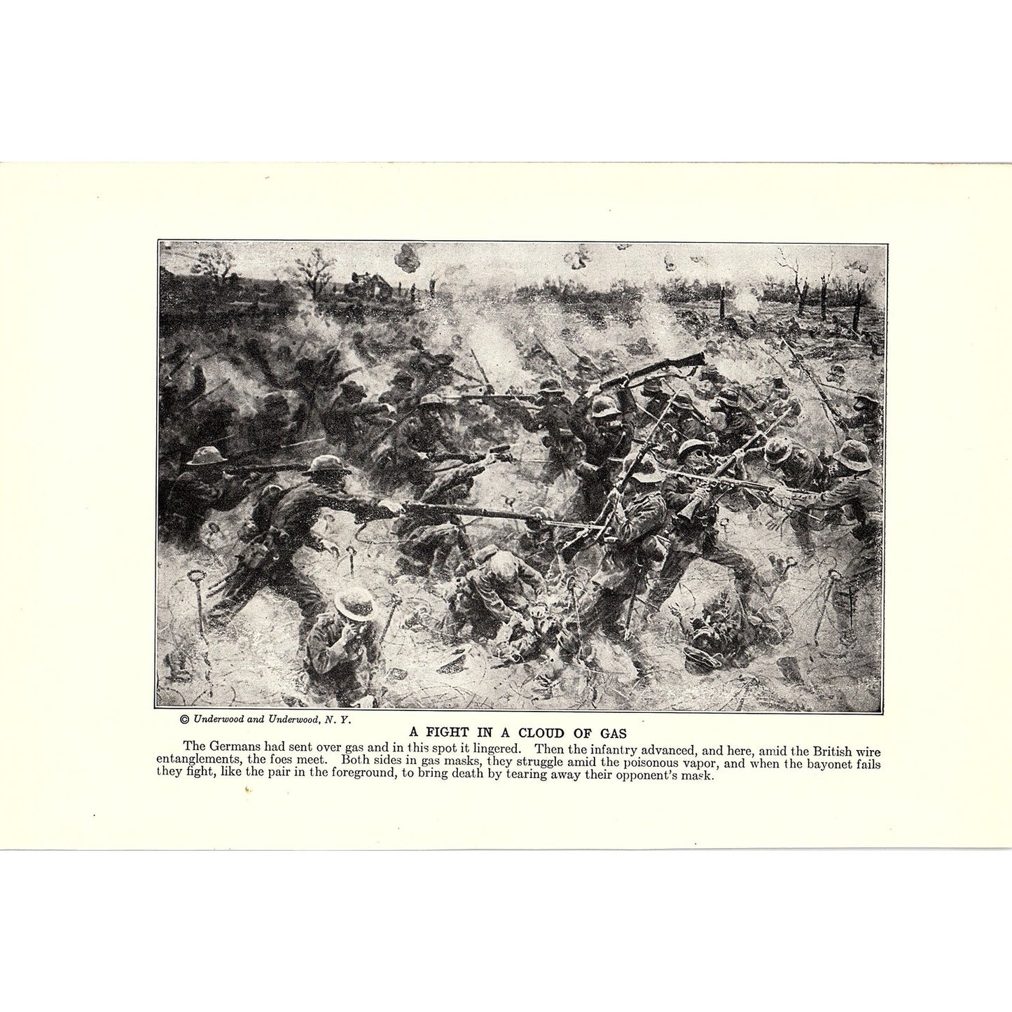 German Rule in France, Fighting in Mustard Gas 1919 WWI Print AG1-2