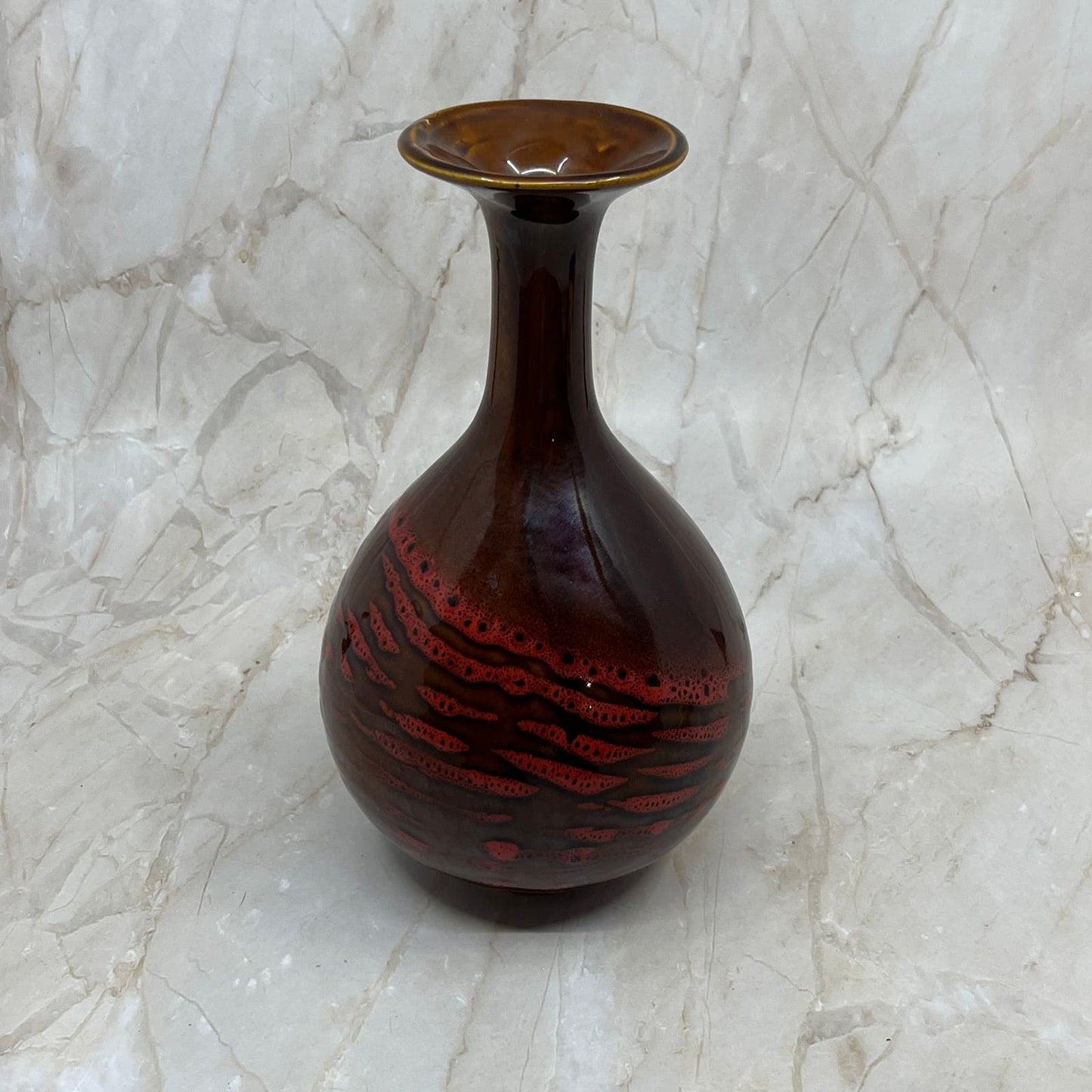 Vintage Mid Century 1960's Red & Brown Salt Glaze Art Pottery Modern Vase 8” TD5