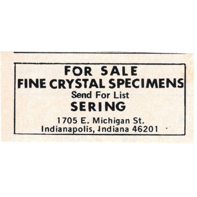 Sering Fine Crystal Specimens Indianapolis IN 1971 Magazine Ad AD8-O3