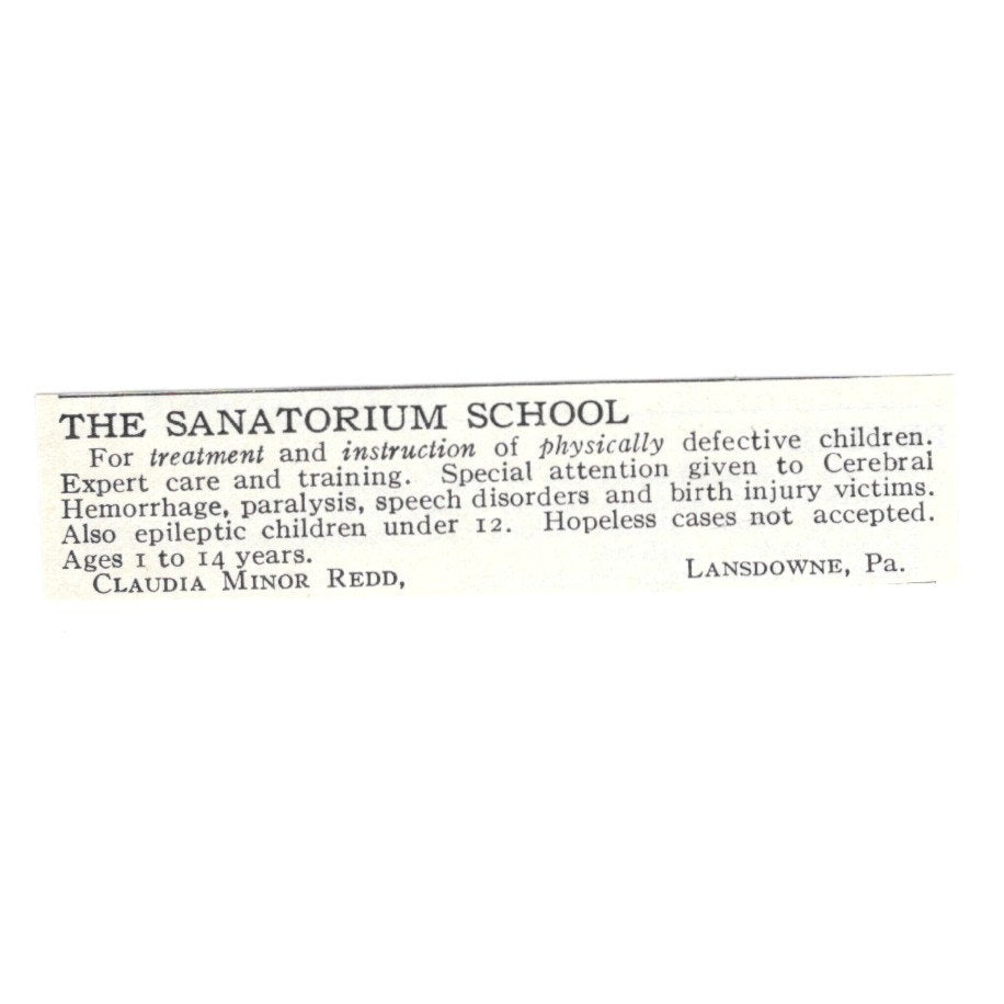 The Sanitorium School Claudia Minor Redd Lansdowne PA 1924 Magazine Ad AD8-O8