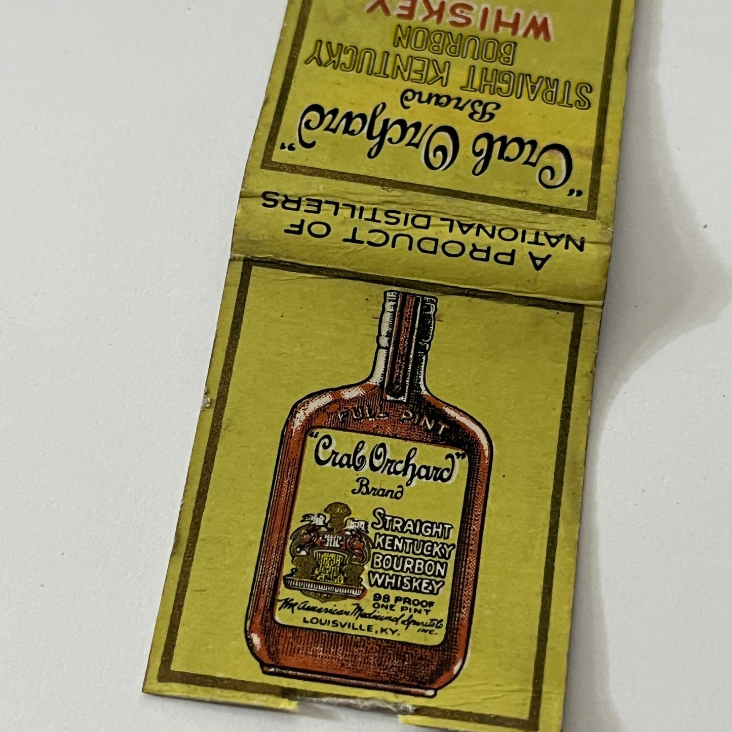 Crab Orchard Kentucky Bourbon Whiskey Vintage Matchbook Cover TB6-MB1-12