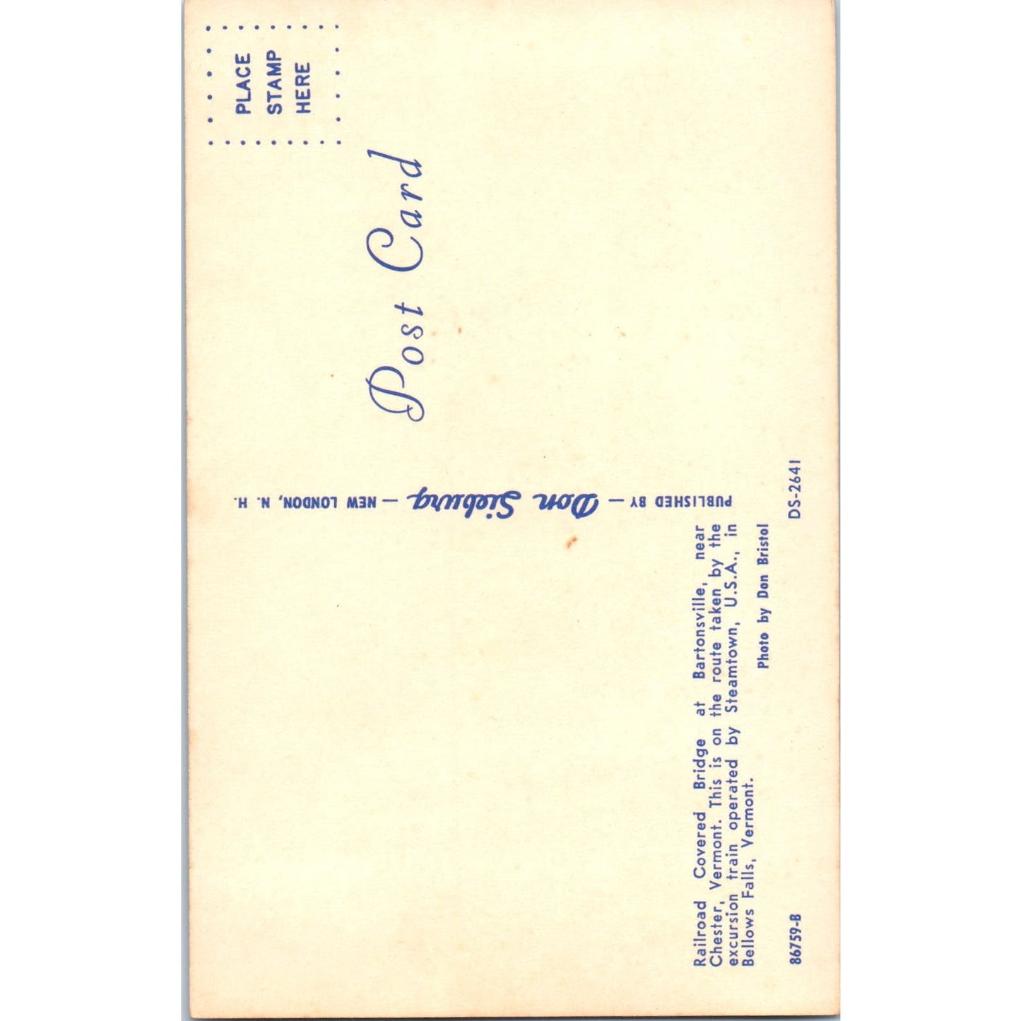 Railroad Covered Bridge Bartonsville Chester Vermont Vintage Postcard PD1