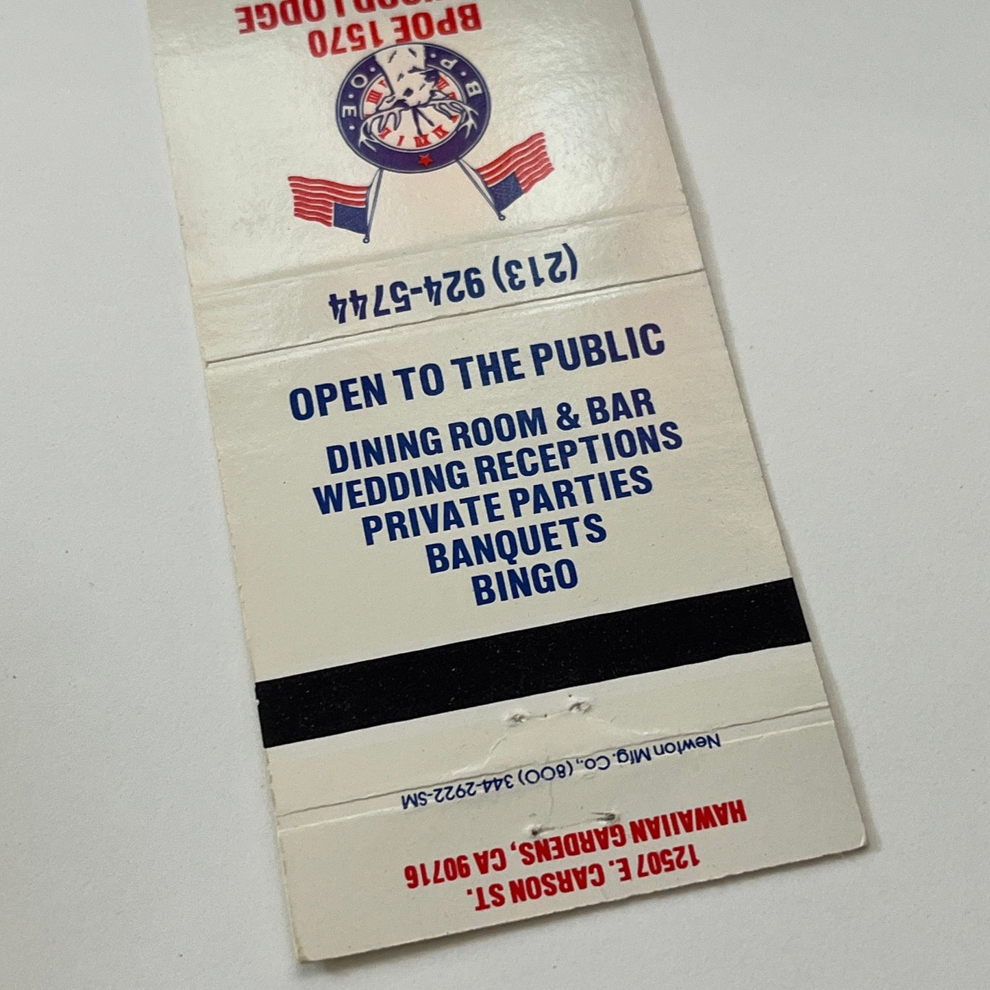 BPOE 1750 Lakewood Lodge Hawaiian Gardens CA Vintage Matchbook Cover TB6-MB1-14