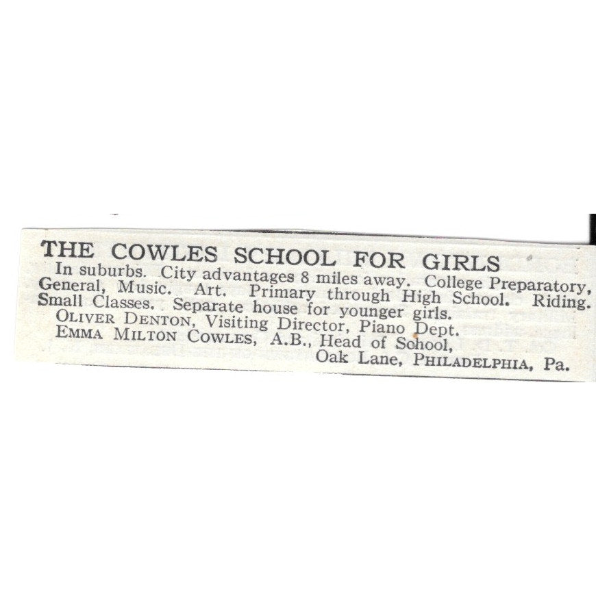 The Cowles School For Girls Philadelphia PA Emma Milton Cowles c1920 Ad AG4-S6