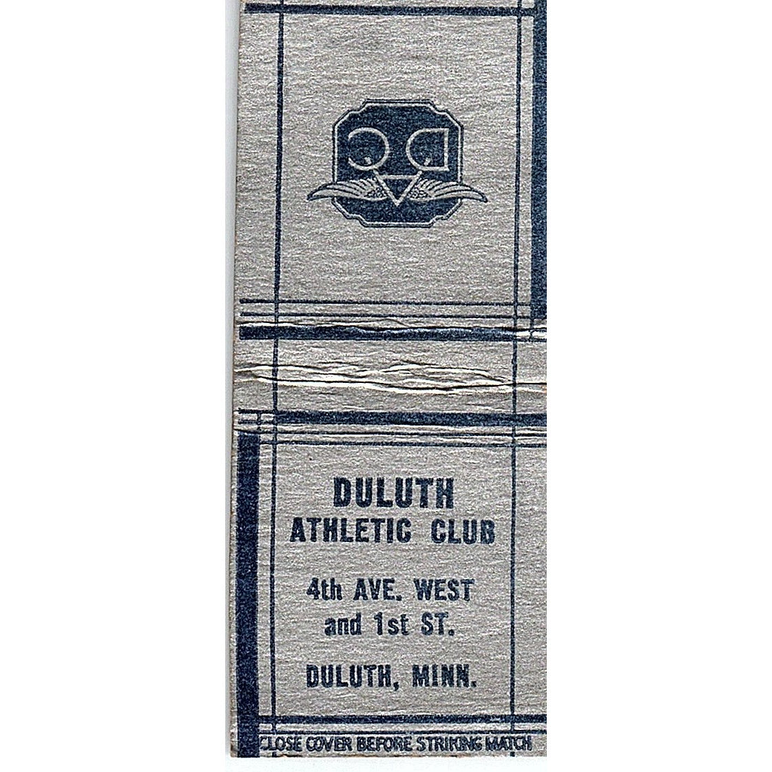 Duluth Athletic Club 4th Ave West Duluth MN Vintage Matchbook Cover SC7-Y4