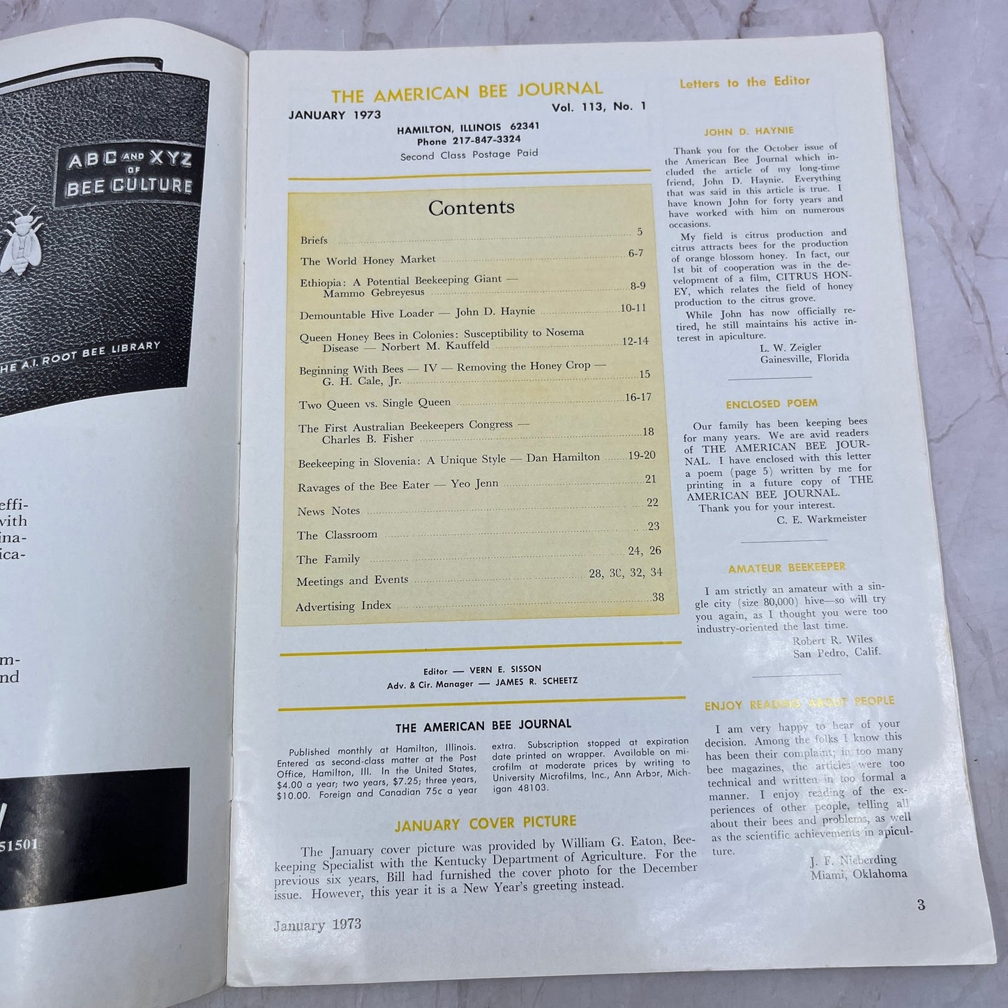 1973 Jan - American Bee Journal - Bees Beekeeping Honey M32