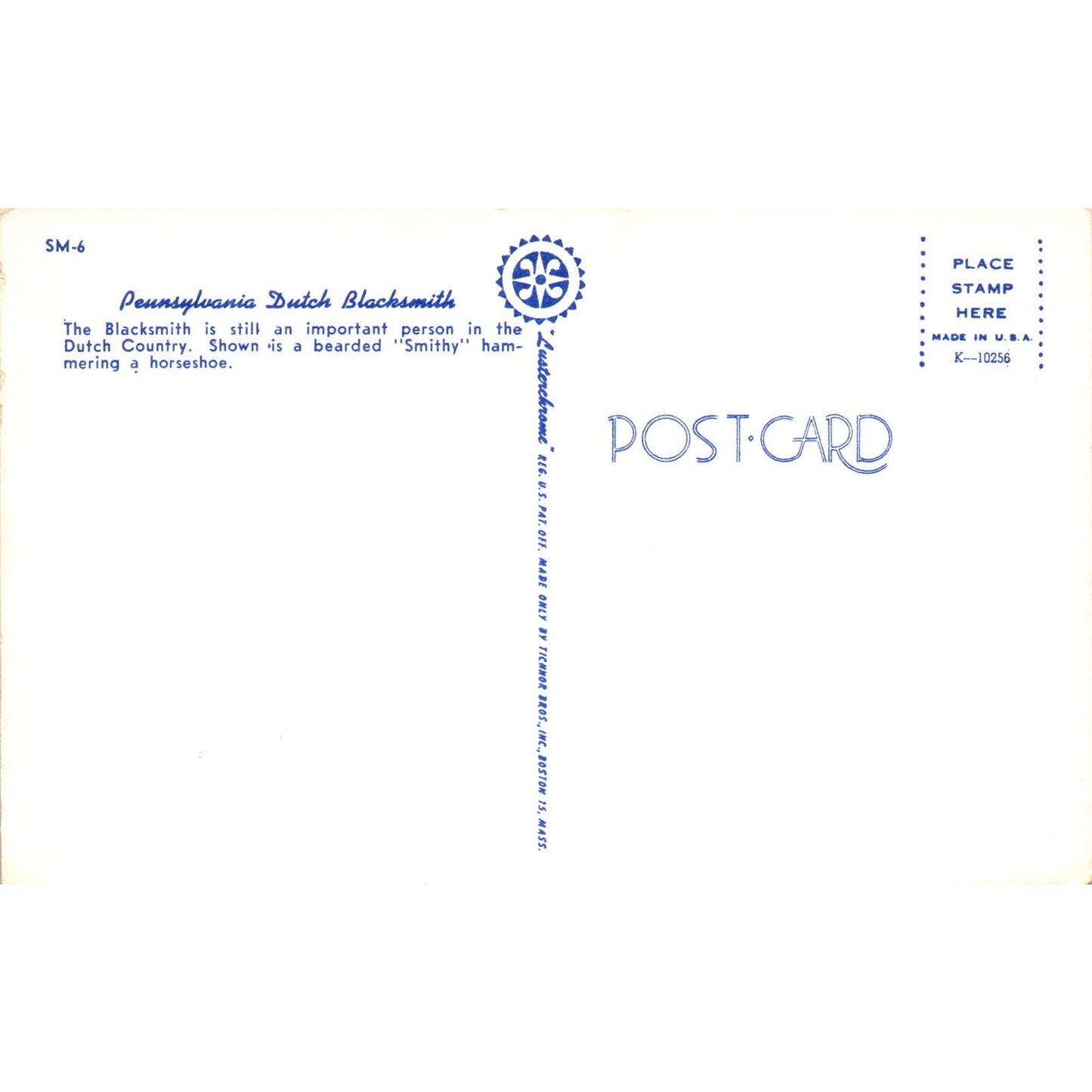 Amish Blacksmith with Horseshoe Pennsylvania Dutch Country Vintage Postcard PD4