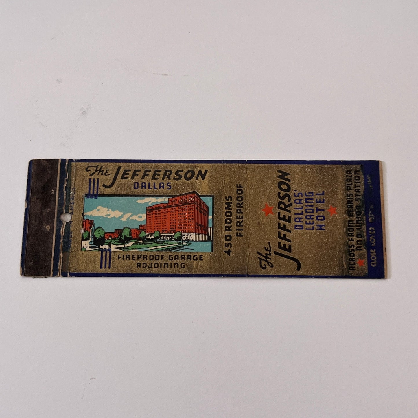 The Jefferson Hotel Dallas Texas Vintage Matchbook Cover TB6-MB1-15