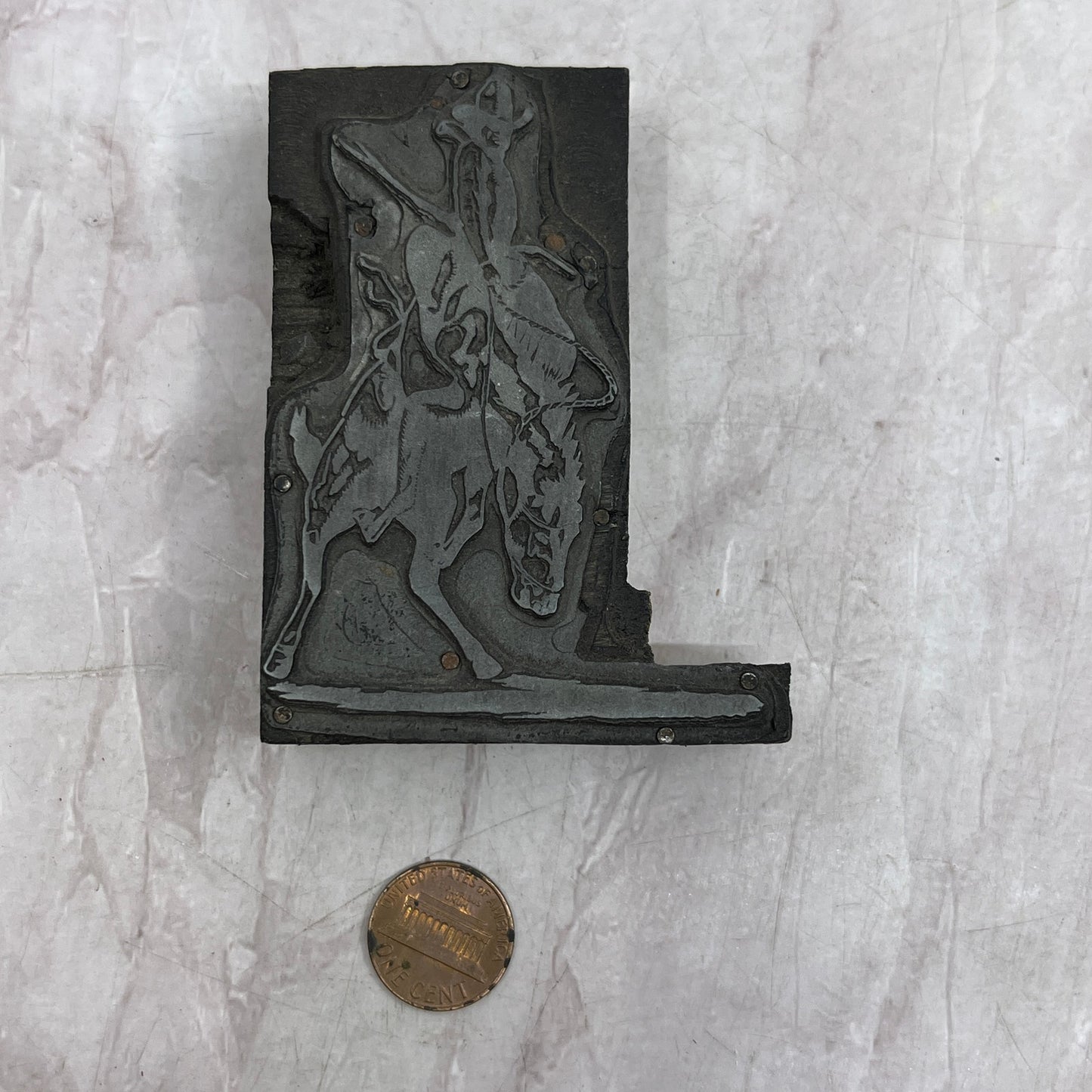 Cowboy Riding Horse Vintage Letterpress Printers Block Plate SF5