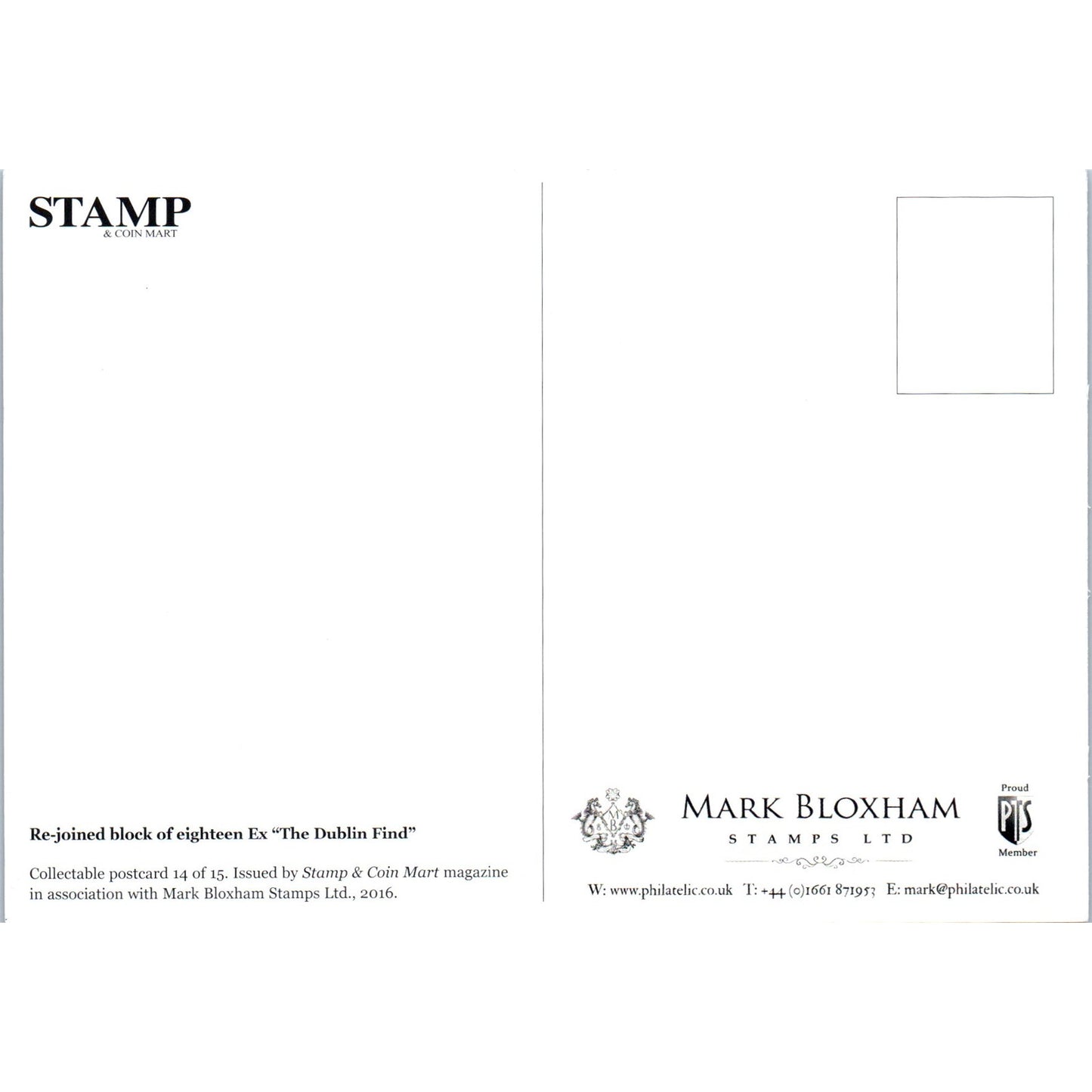 Re-Joined Block of 18 Ex "The Dublin Find" Mark Bloxham Stamps Ltd Postcard PE5