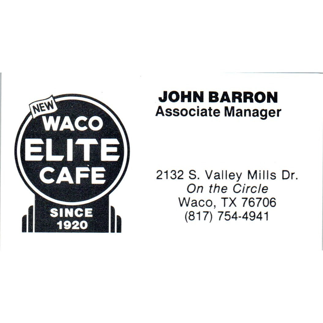 John Barron Waco Elite Cafe TX Vintage Business Card SD8-B6