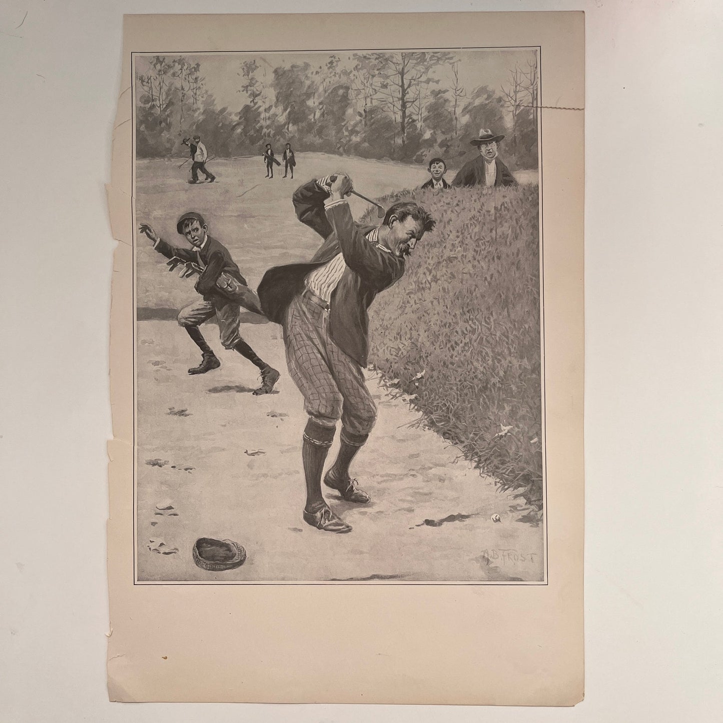 Temper - Frustrated Golfer Scene - Original 1904 A.B. Frost Art Print V26-4