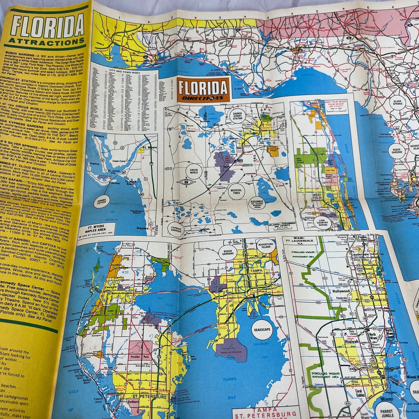 1985 Florida Directions Attractions-Discounts Travel Fold Out Map TH2-MP2