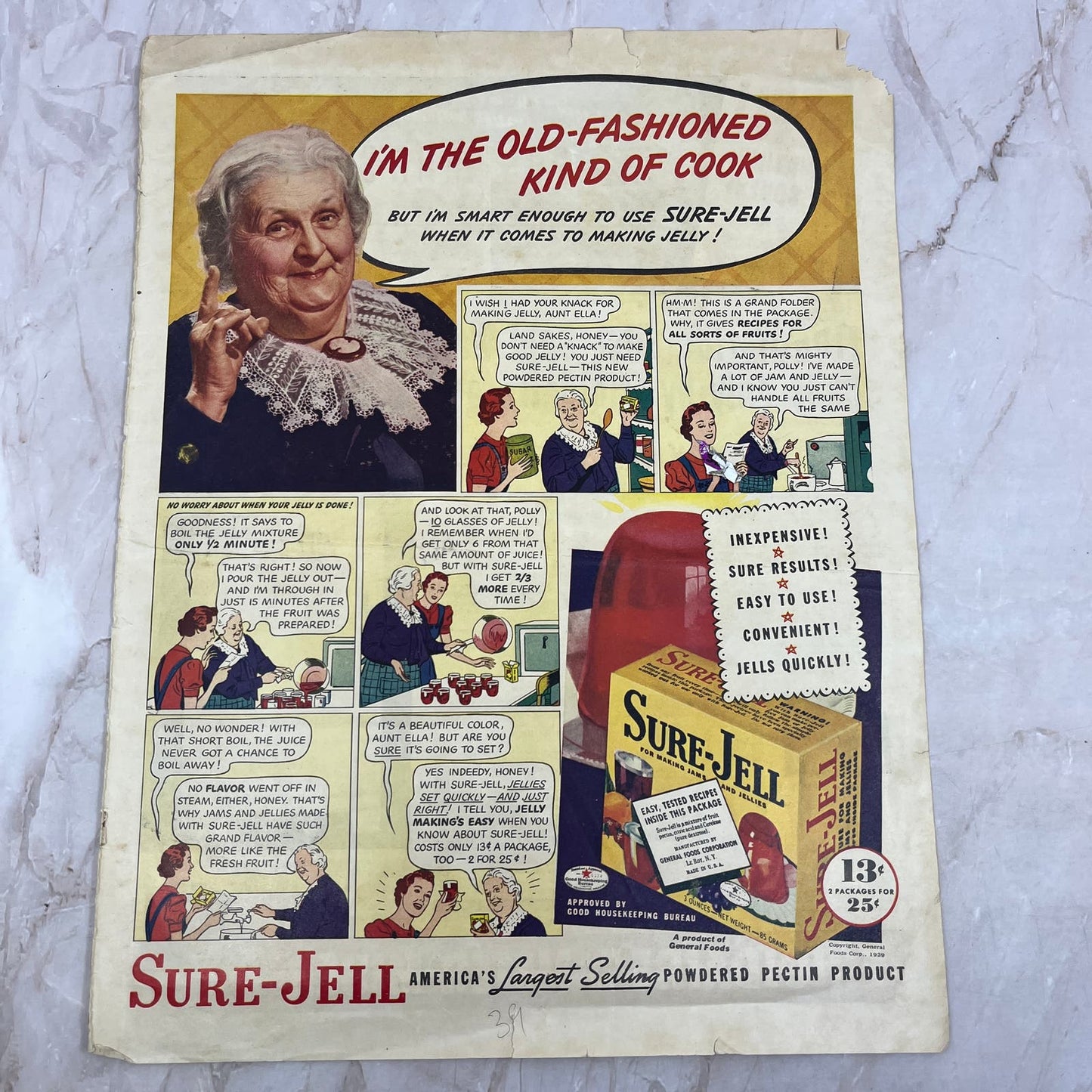 1939 Sure-Jell Pectin Grandma Comic 10x13 Magazine Advertisement FL6-7