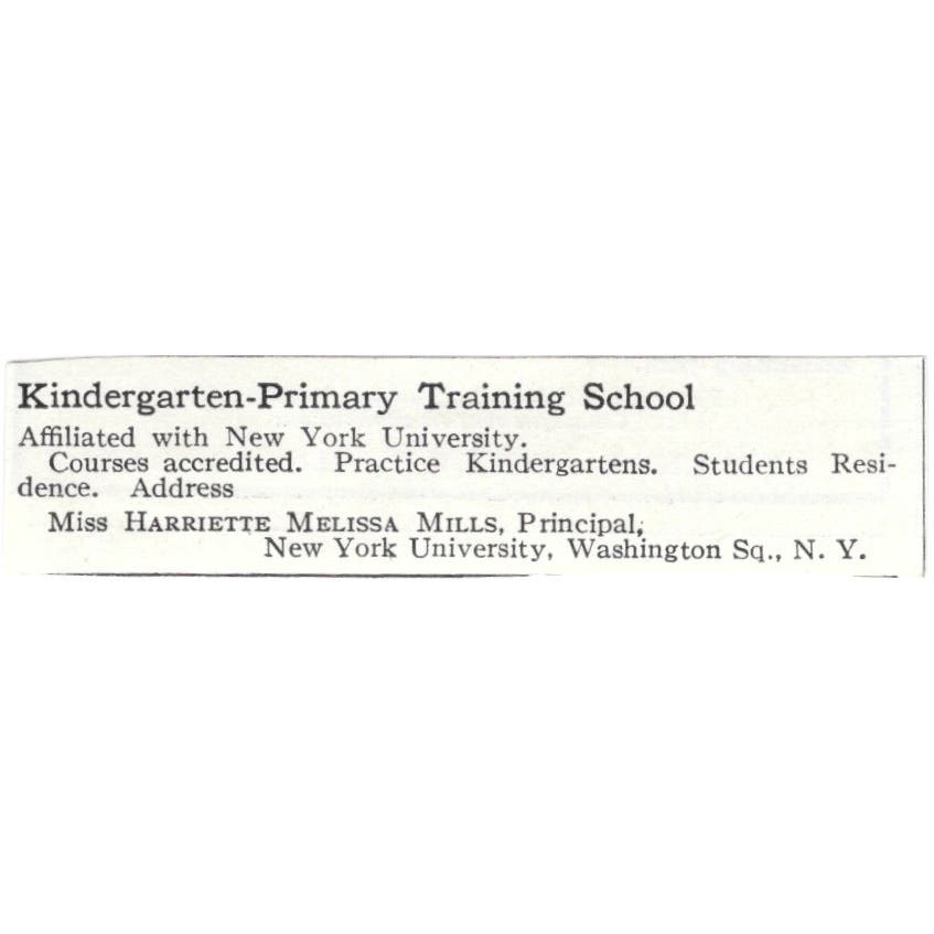 Kindergarten-Primary School Harriette Melissa Mills NY c1918 Ad AE5-SA10