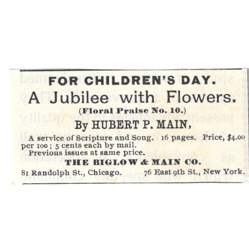 Children's Day Jubilee Hubert P. Main Chicago NY c1890 Victorian Ad AE9-CH1