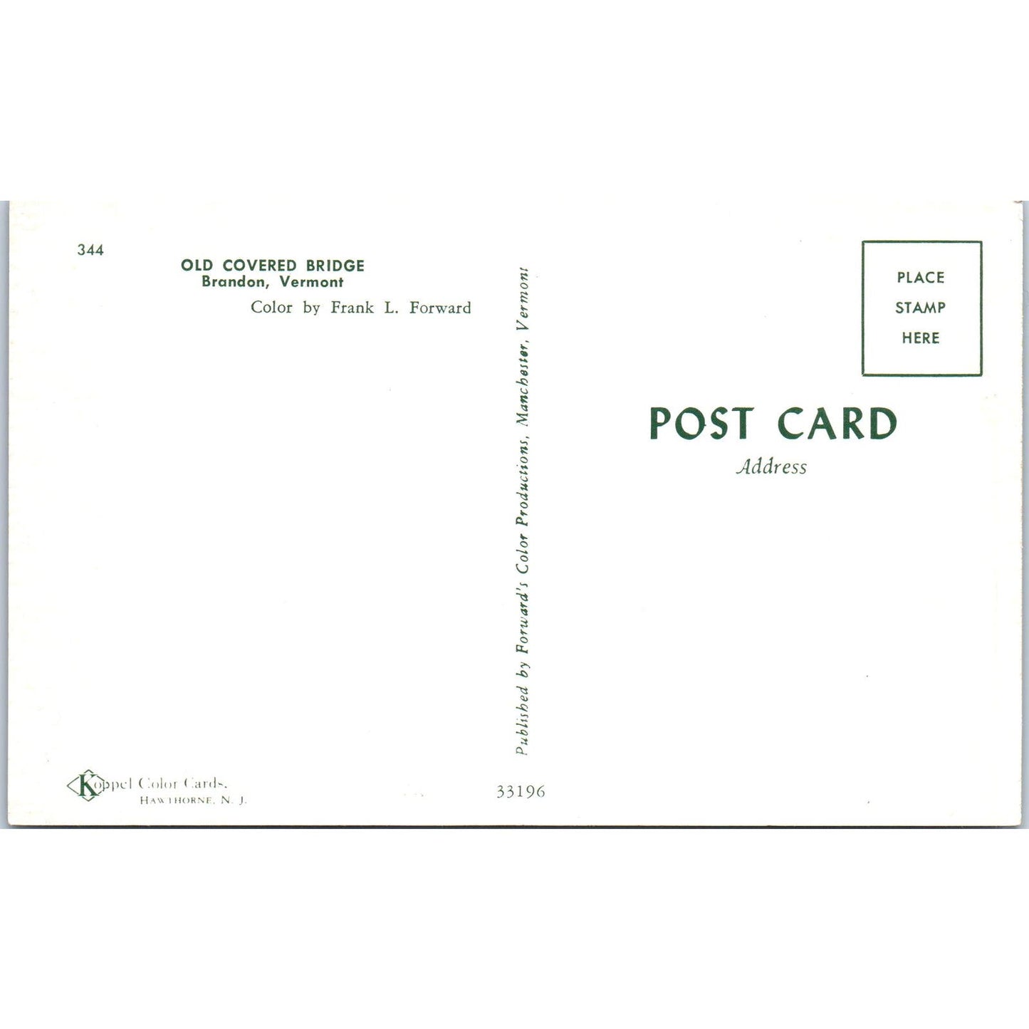 Old Covered Bridge Brandon Vermont Covered Bridge Postcard PC7